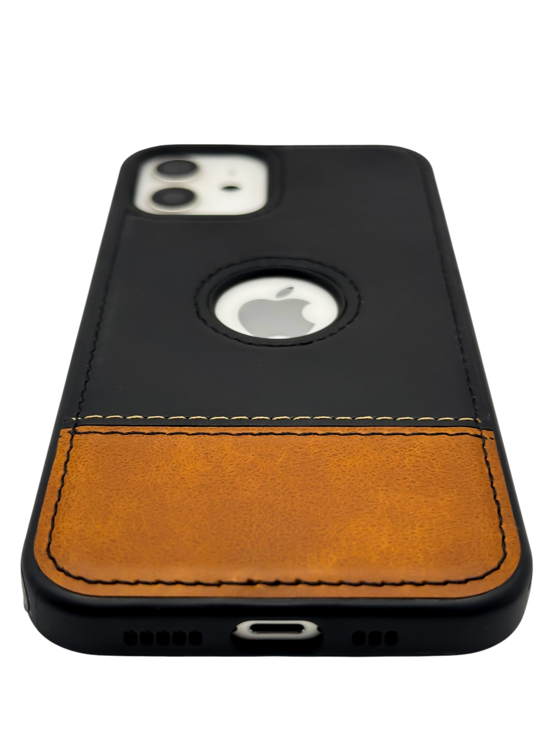 Funda Para iPhone 12 (6.1) Y 12 Pro (6.1) diseño piel bicolor color negro con café
