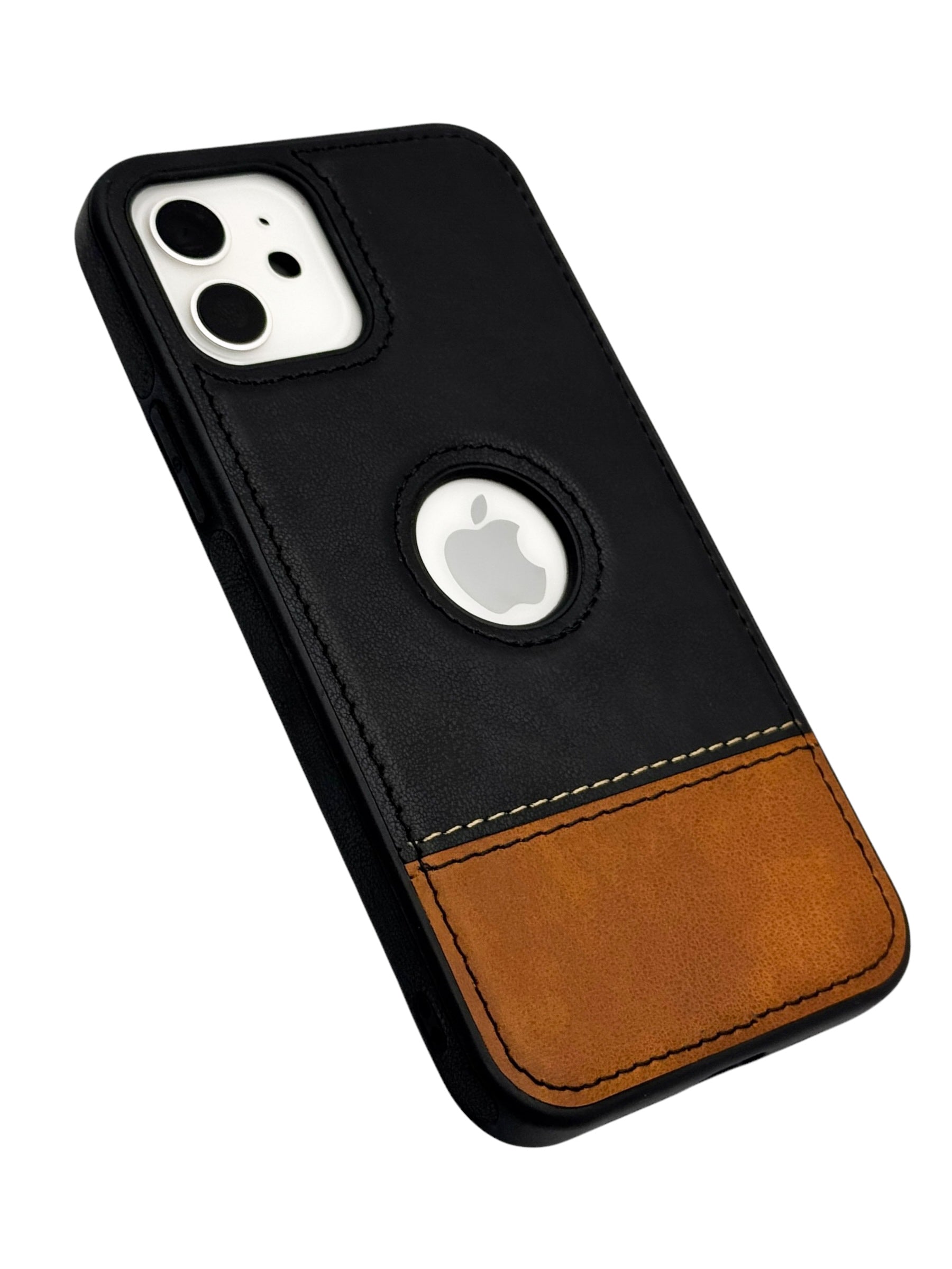 Funda Para iPhone 12 (6.1) Y 12 Pro (6.1) diseño piel bicolor color negro con café
