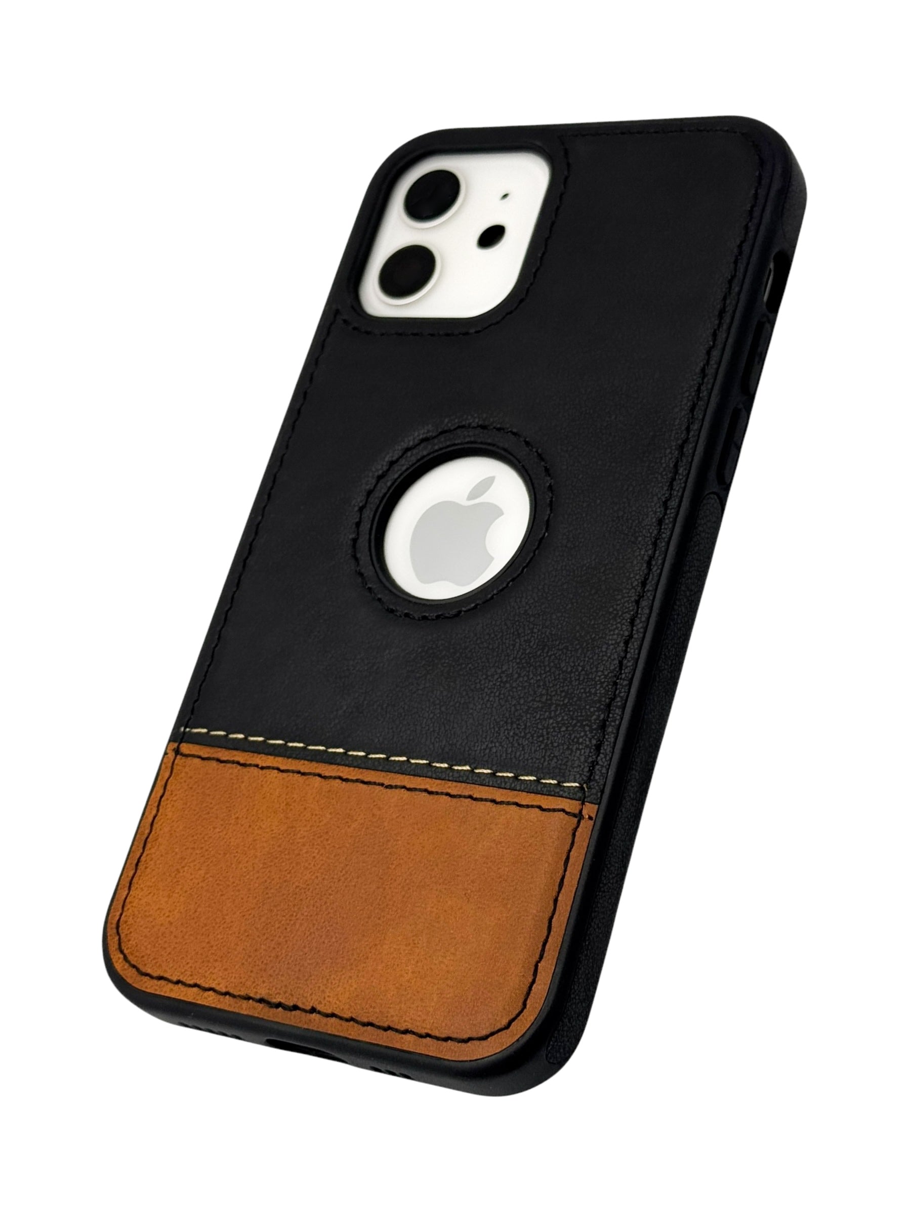 Funda Para iPhone 12 (6.1) Y 12 Pro (6.1) diseño piel bicolor color negro con café