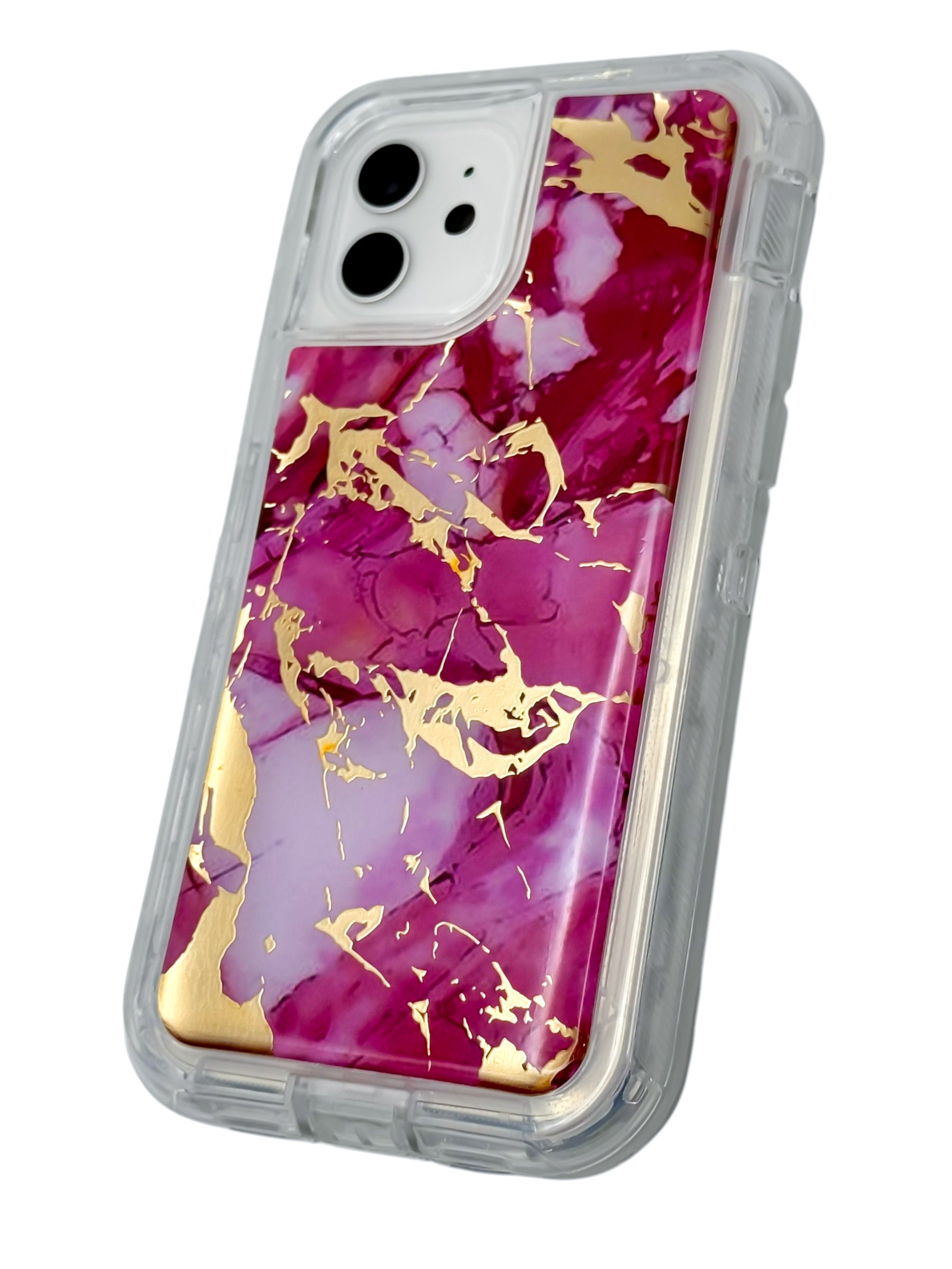 Funda Para iPhone 12 (6.1) Y 12 Pro (6.1) uso rudo extremo 3 en 1 diseño marmol color Rosa