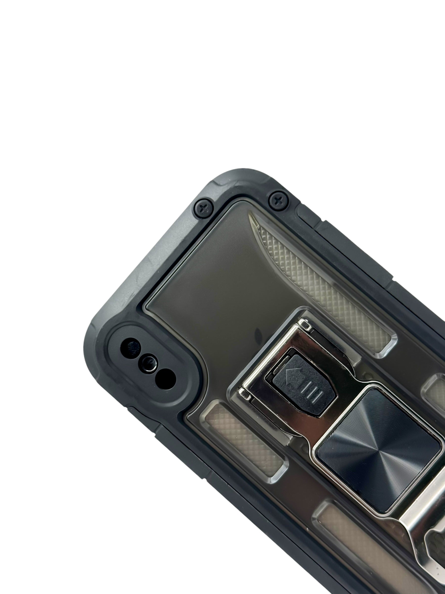 Funda para iPhone X / XS de uso rudo con destapador metálico color Negro