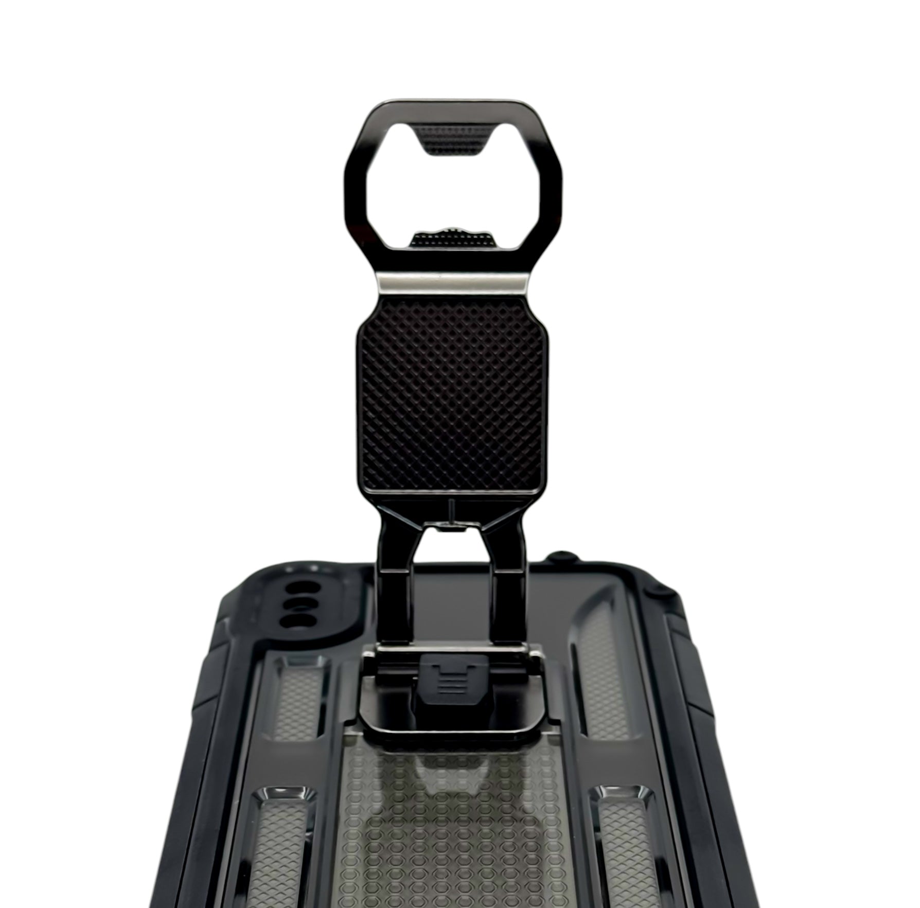 Funda para iPhone X / XS de uso rudo con destapador metálico color Negro