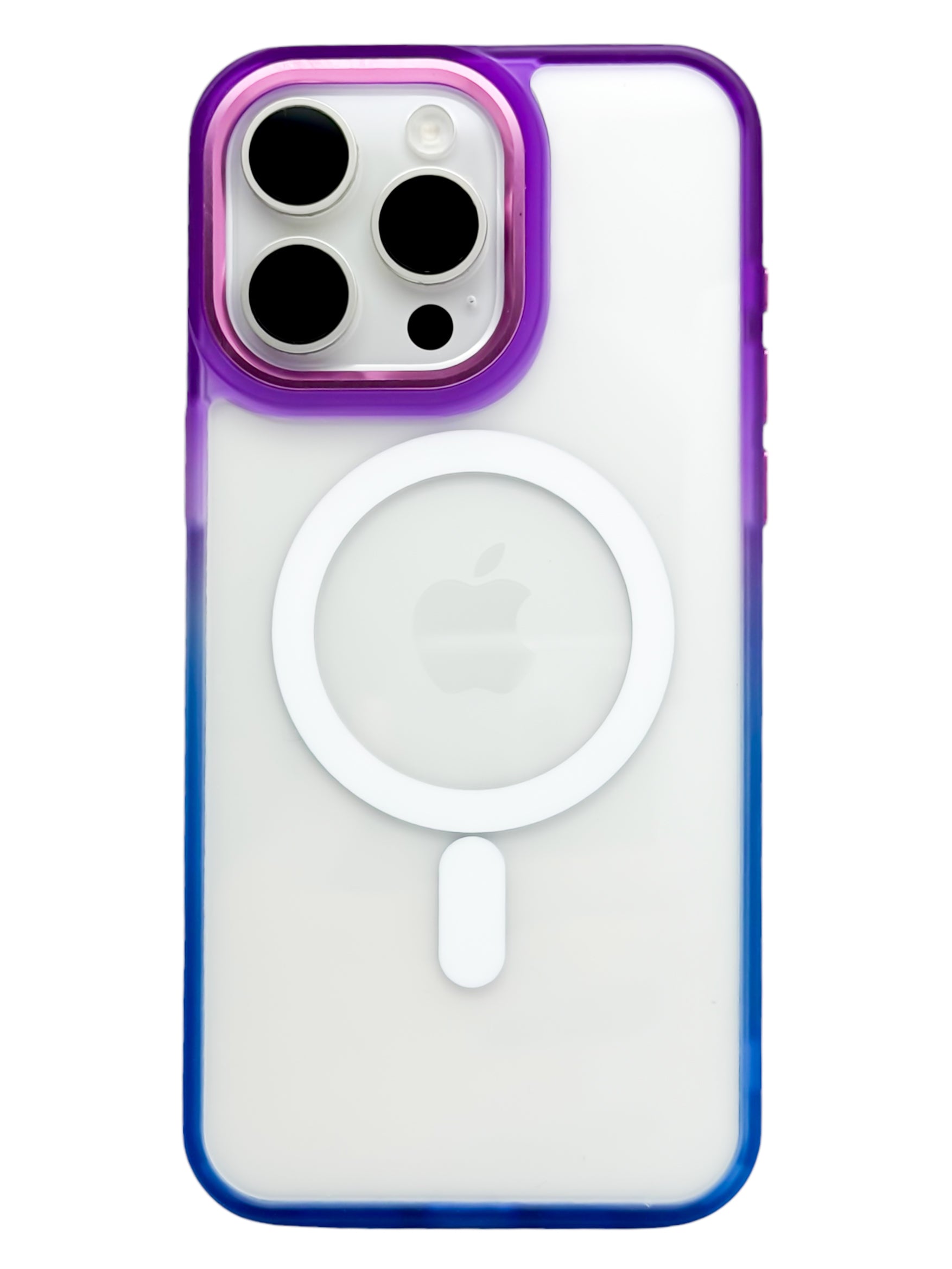 Funda Para iPhone 15 Pro Max Rigida transparente bicolor Compatible Con Magsafe Color Morado con Azul