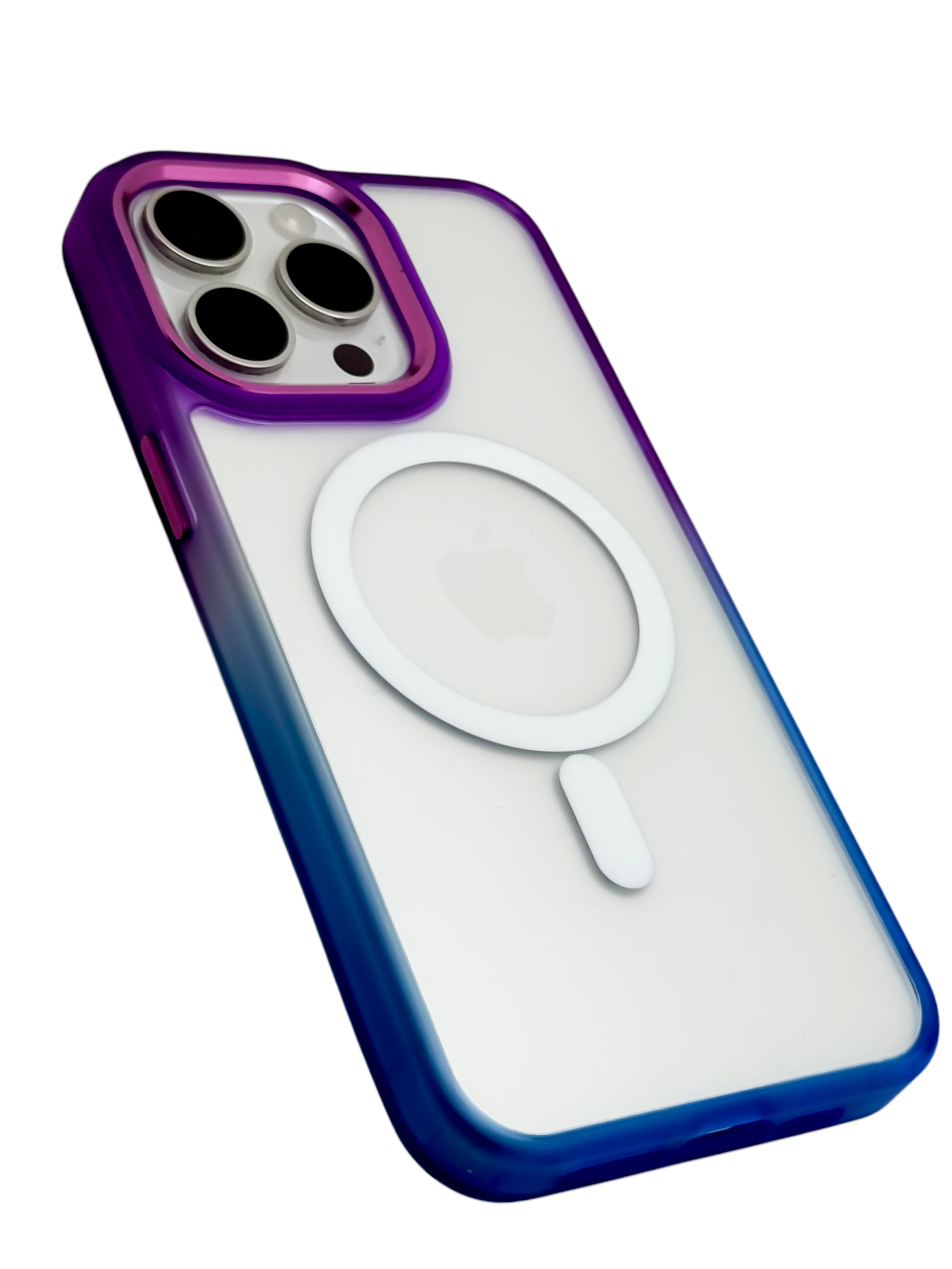 Funda Para iPhone 15 Pro normal Rigida transparente bicolor Compatible Con Magsafe Color Morado con Azul