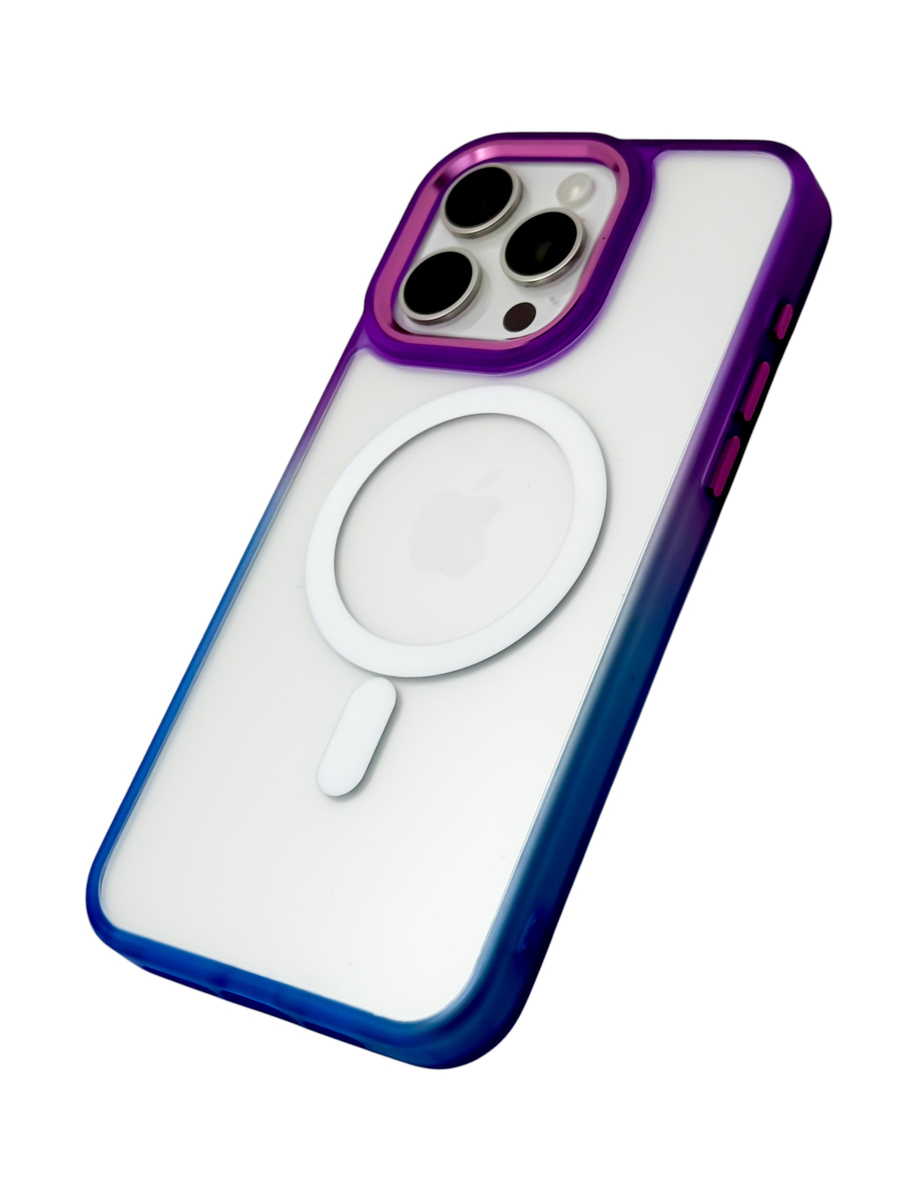 Funda Para iPhone 15 Pro normal Rigida transparente bicolor Compatible Con Magsafe Color Morado con Azul
