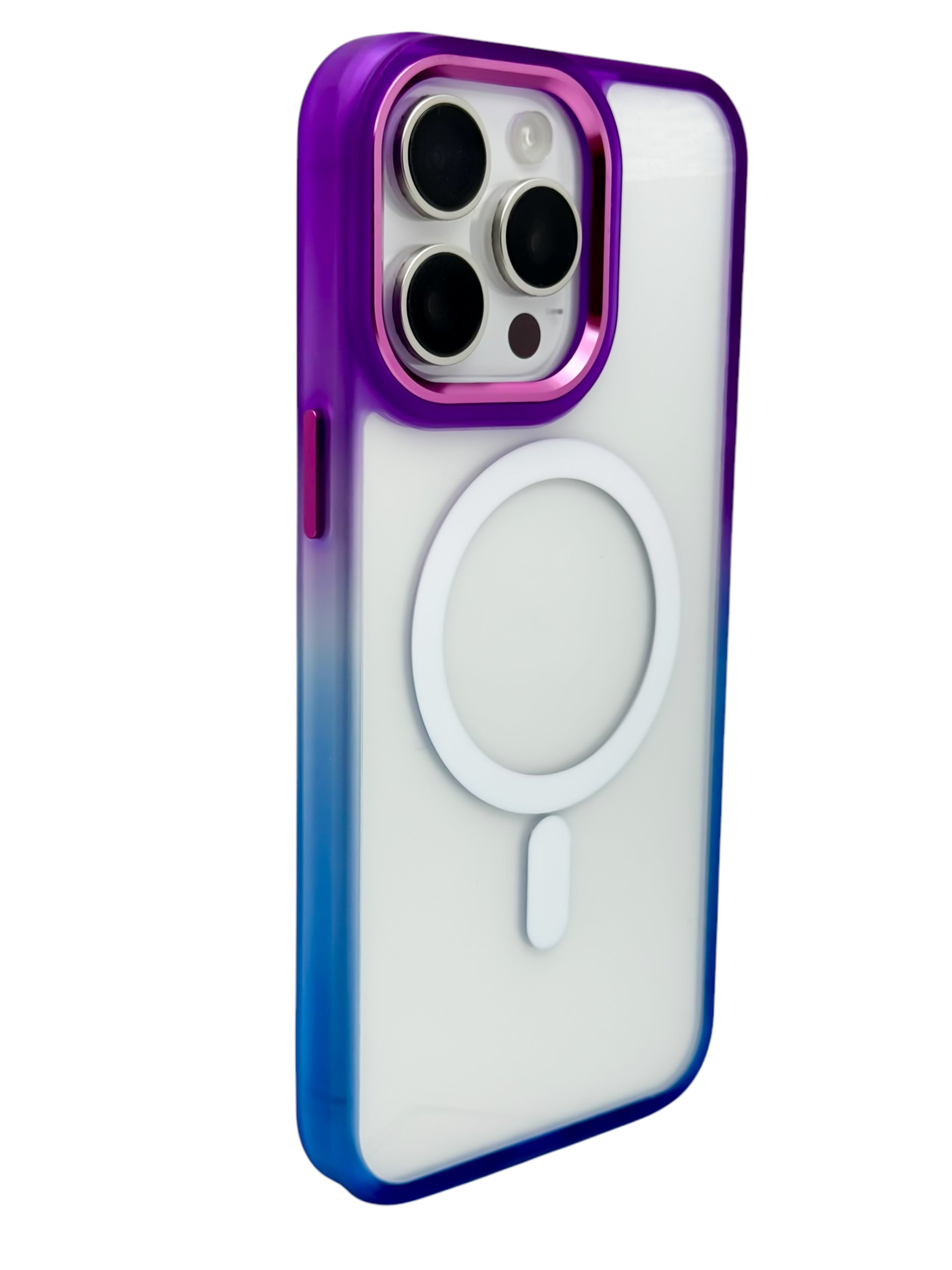 Funda Para iPhone 15 Pro normal Rigida transparente bicolor Compatible Con Magsafe Color Morado con Azul