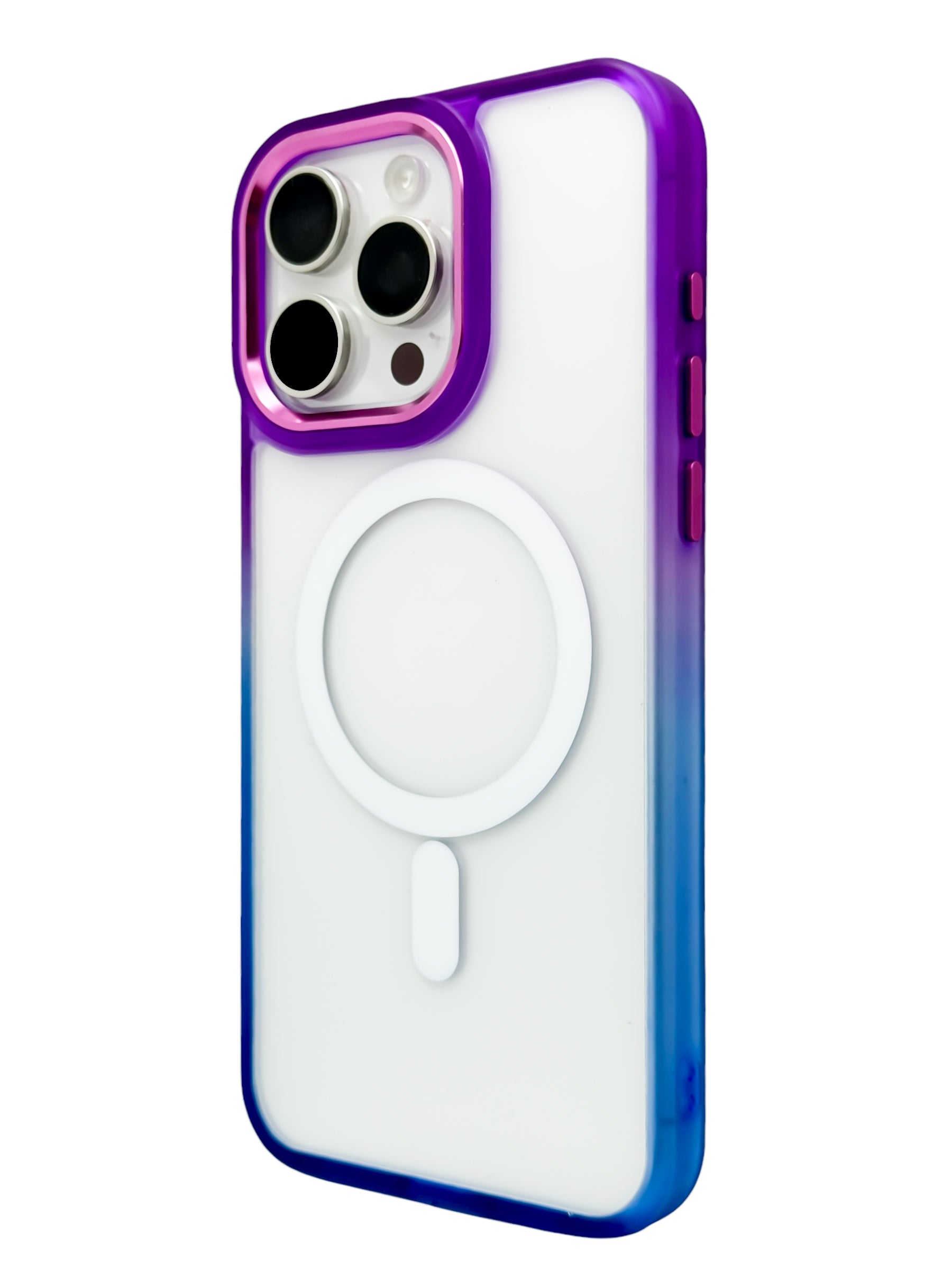 Funda Para iPhone 15 Pro normal Rigida transparente bicolor Compatible Con Magsafe Color Morado con Azul
