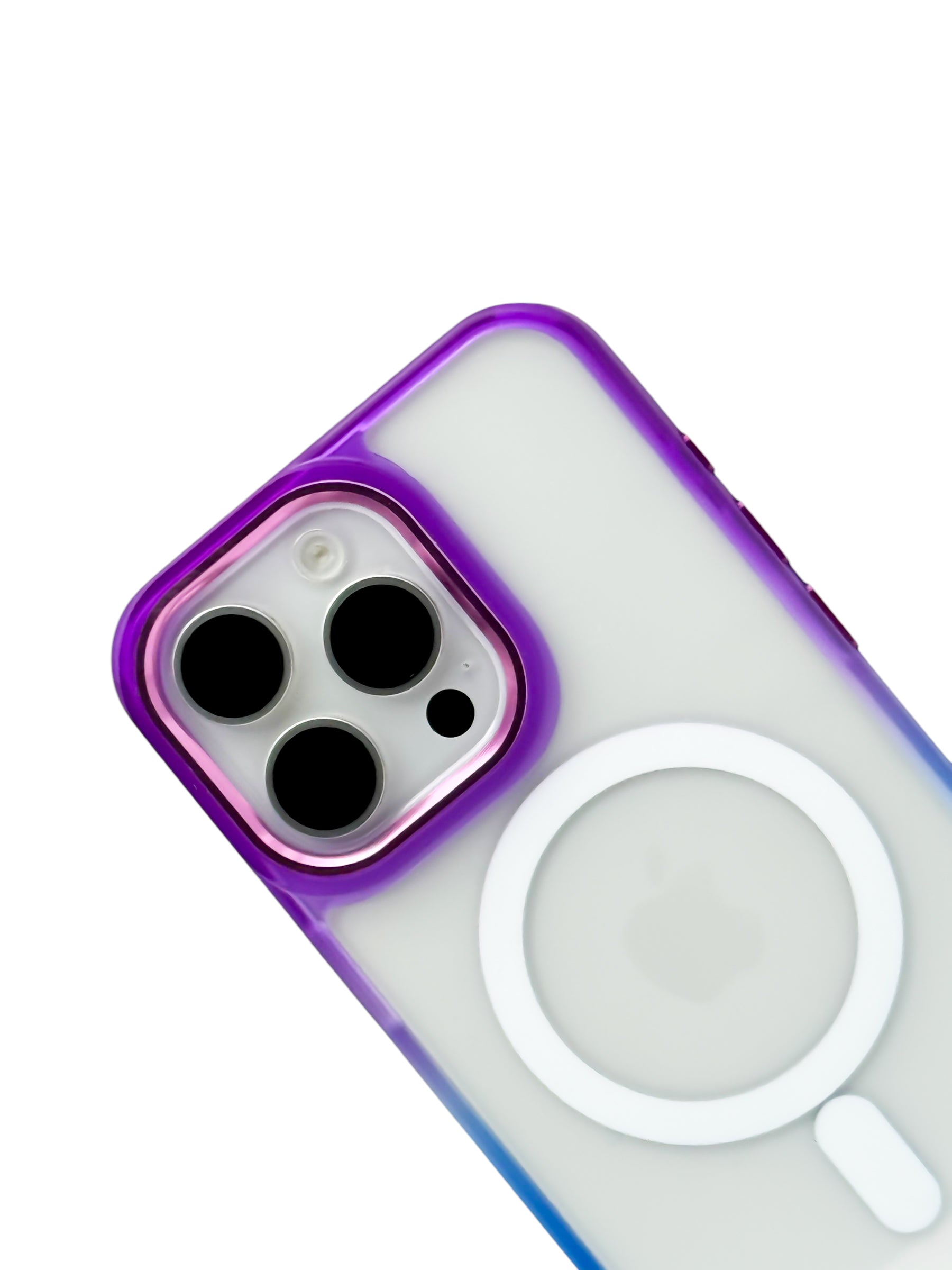 Funda Para iPhone 15 Pro Max Rigida transparente bicolor Compatible Con Magsafe Color Morado con Azul