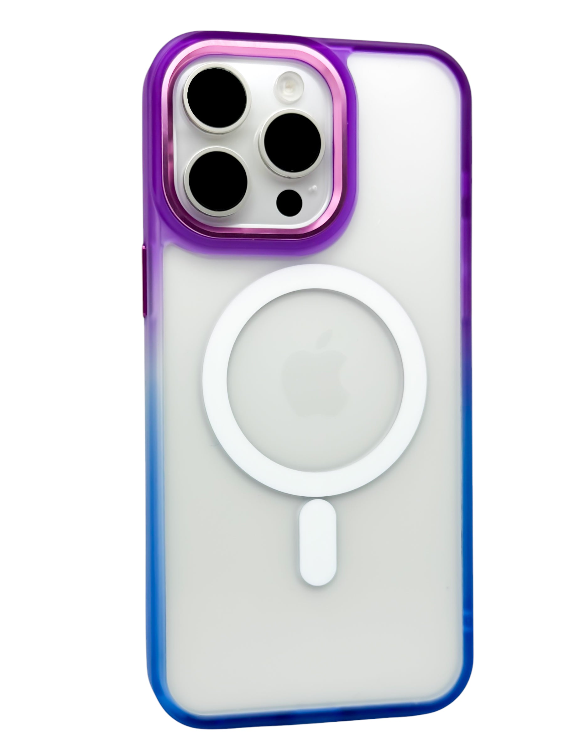 Funda Para iPhone 15 Pro normal Rigida transparente bicolor Compatible Con Magsafe Color Morado con Azul