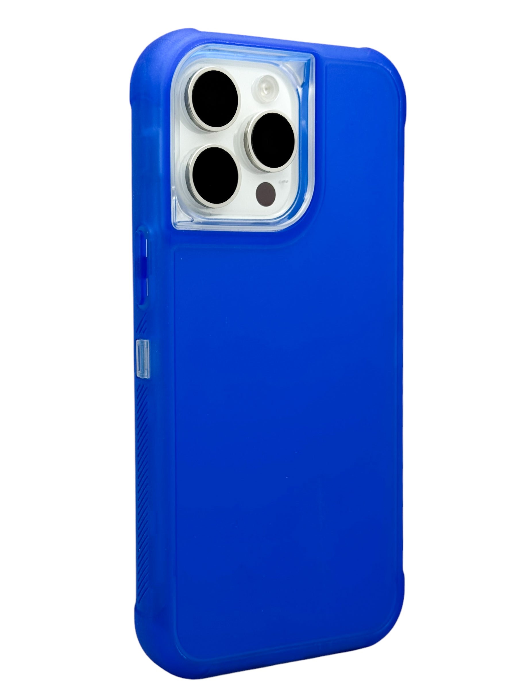 Funda para iPhone 15 pro max uso rudo 3 en 1 con marco frontal color azul