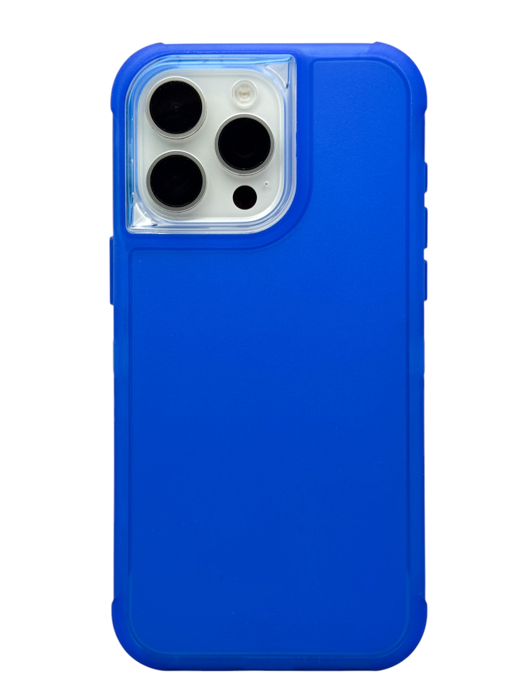 Funda para iPhone 15 pro max uso rudo 3 en 1 con marco frontal color azul