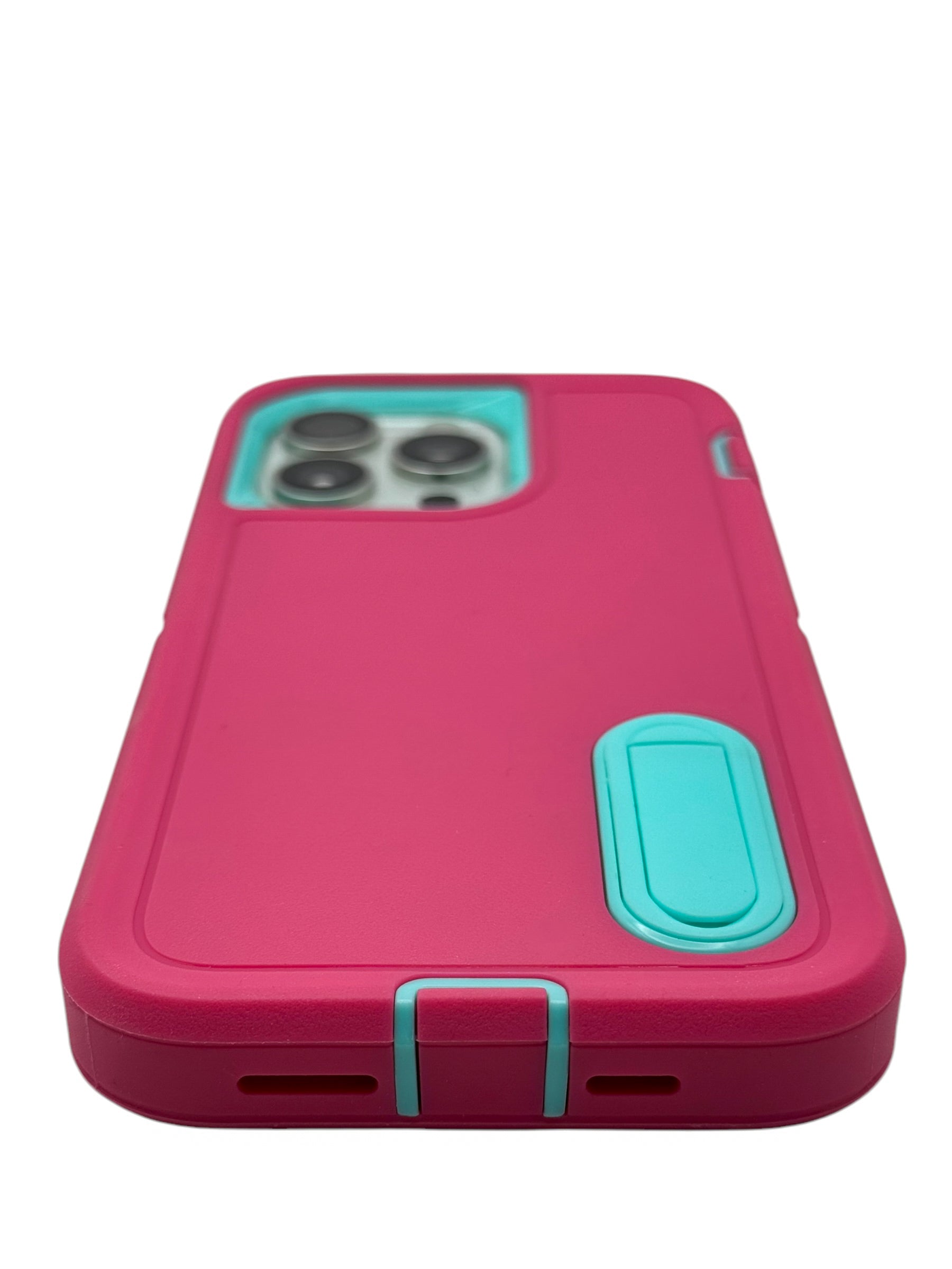 Funda para iPhone 15 pro max uso rudo extremo 3 en 1 con base de apoyo Rosa