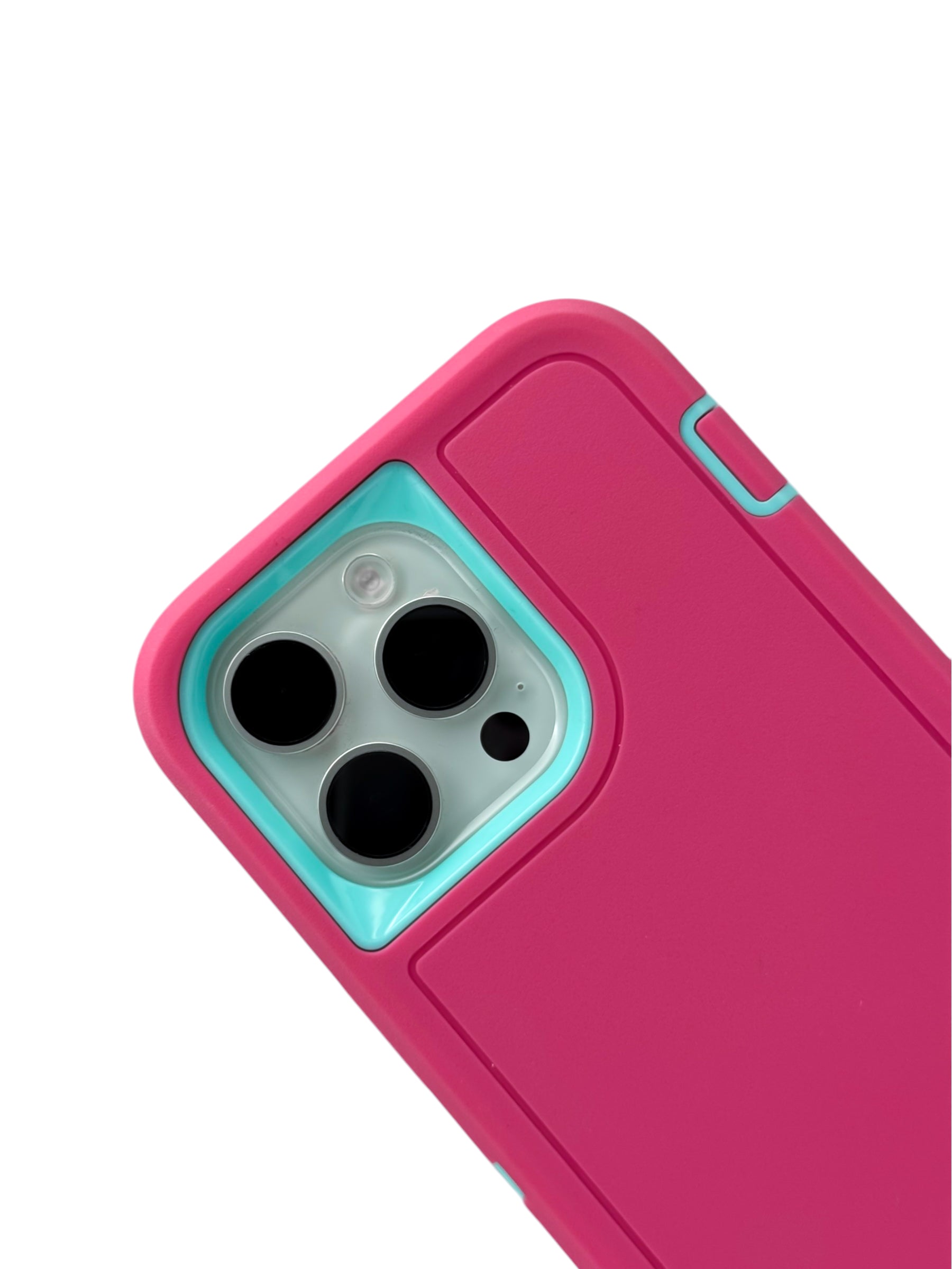 Funda para iPhone 15 pro max uso rudo extremo 3 en 1 con base de apoyo Rosa