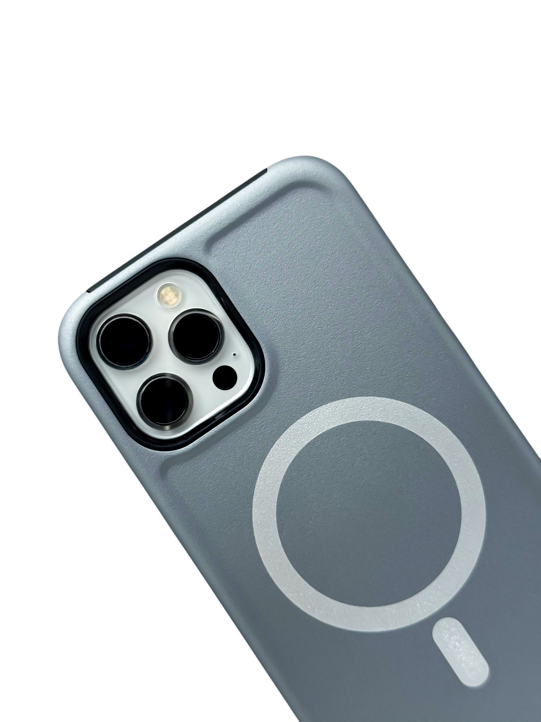 Funda para iPhone 12 PRO MAX (6.7) Rigida con aro magsafe textura suave plata
