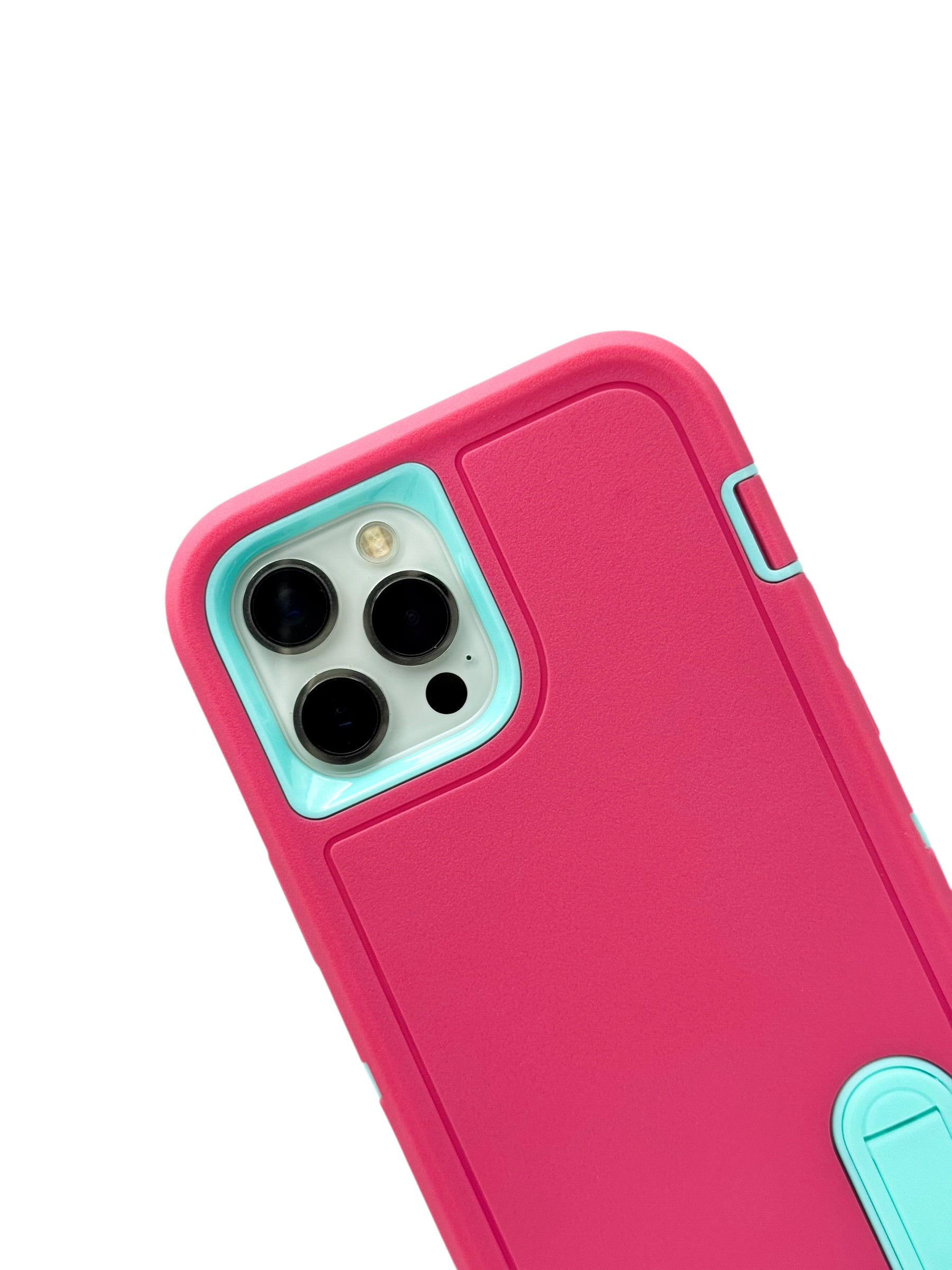 Funda para iPhone 12 PRO MAX (6.7) uso rudo extremo 3 en 1 con base de apoyo Rosa