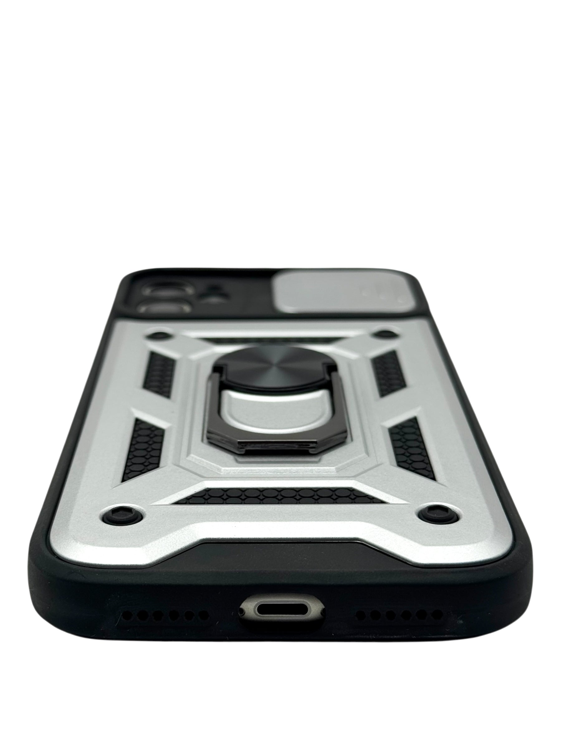 Funda Para iPhone 11 normal (6.1) rigida con doble proteccion en area de camaras y anillo plata