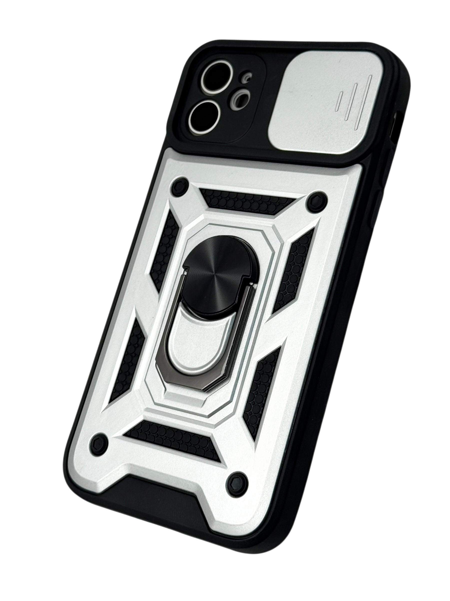 Funda Para iPhone 11 normal (6.1) rigida con doble proteccion en area de camaras y anillo plata