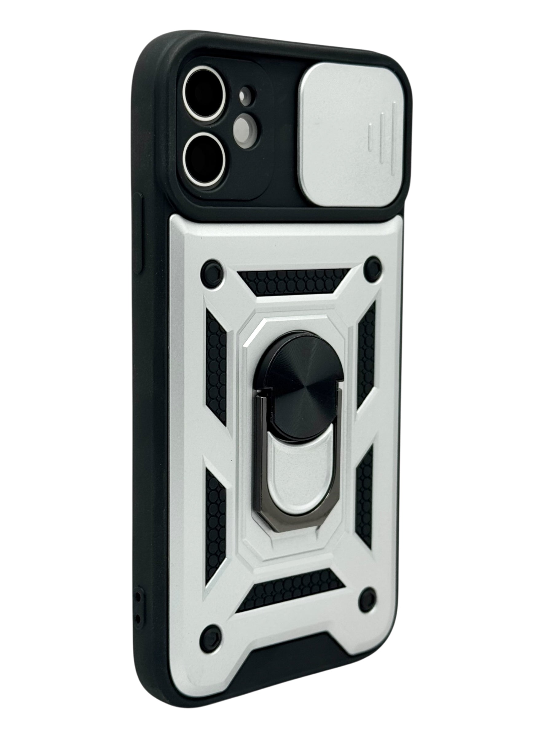 Funda Para iPhone 11 normal (6.1) rigida con doble proteccion en area de camaras y anillo plata