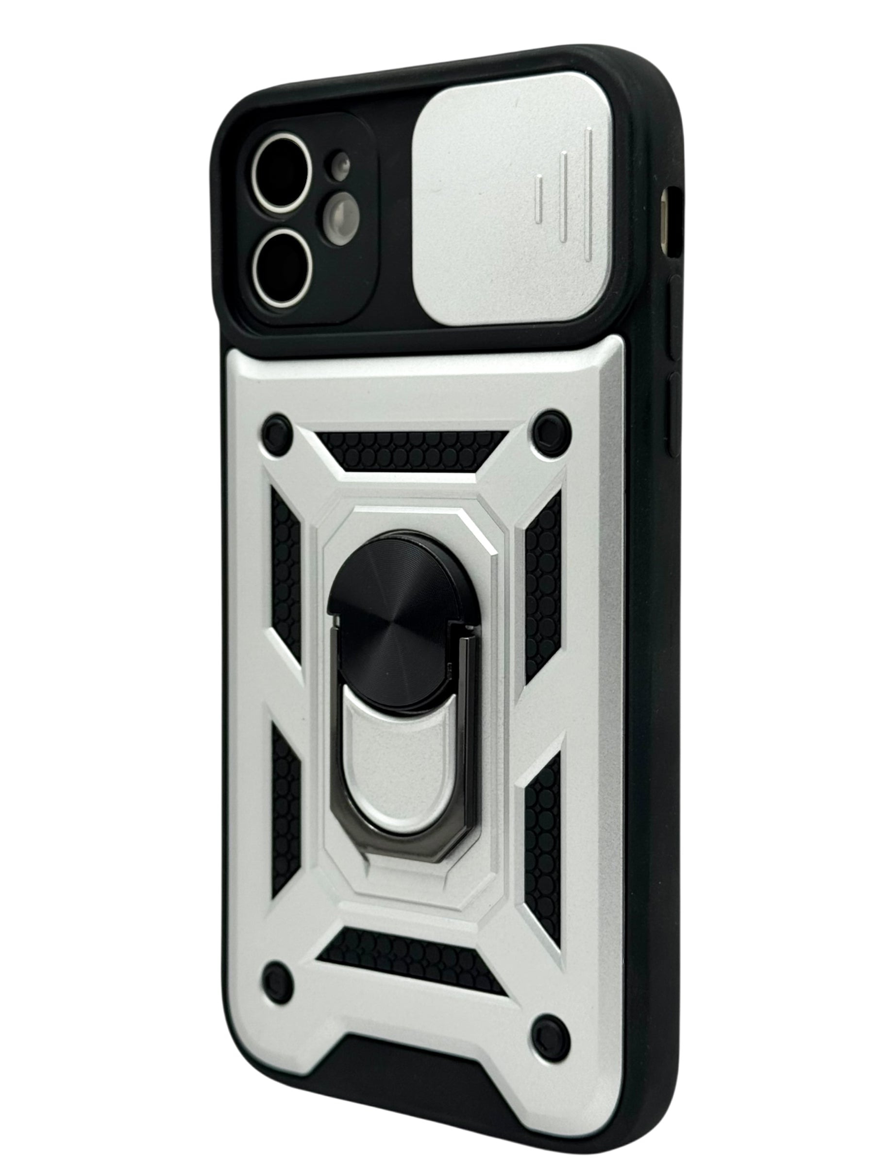 Funda Para iPhone 11 normal (6.1) rigida con doble proteccion en area de camaras y anillo plata