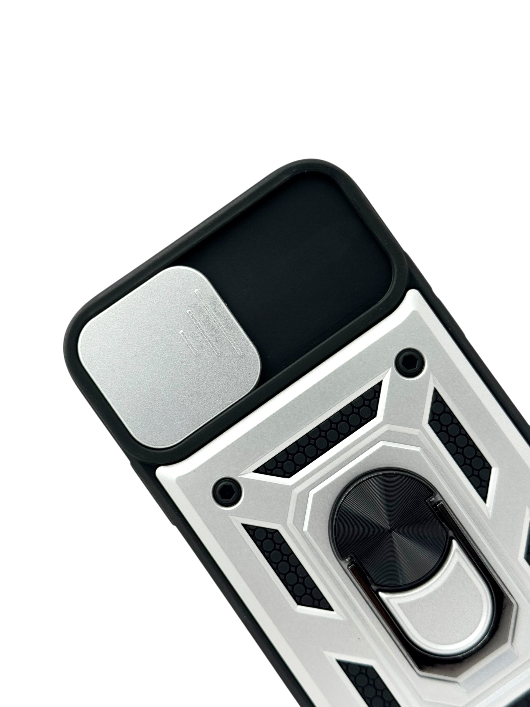 Funda Para iPhone 11 normal (6.1) rigida con doble proteccion en area de camaras y anillo plata