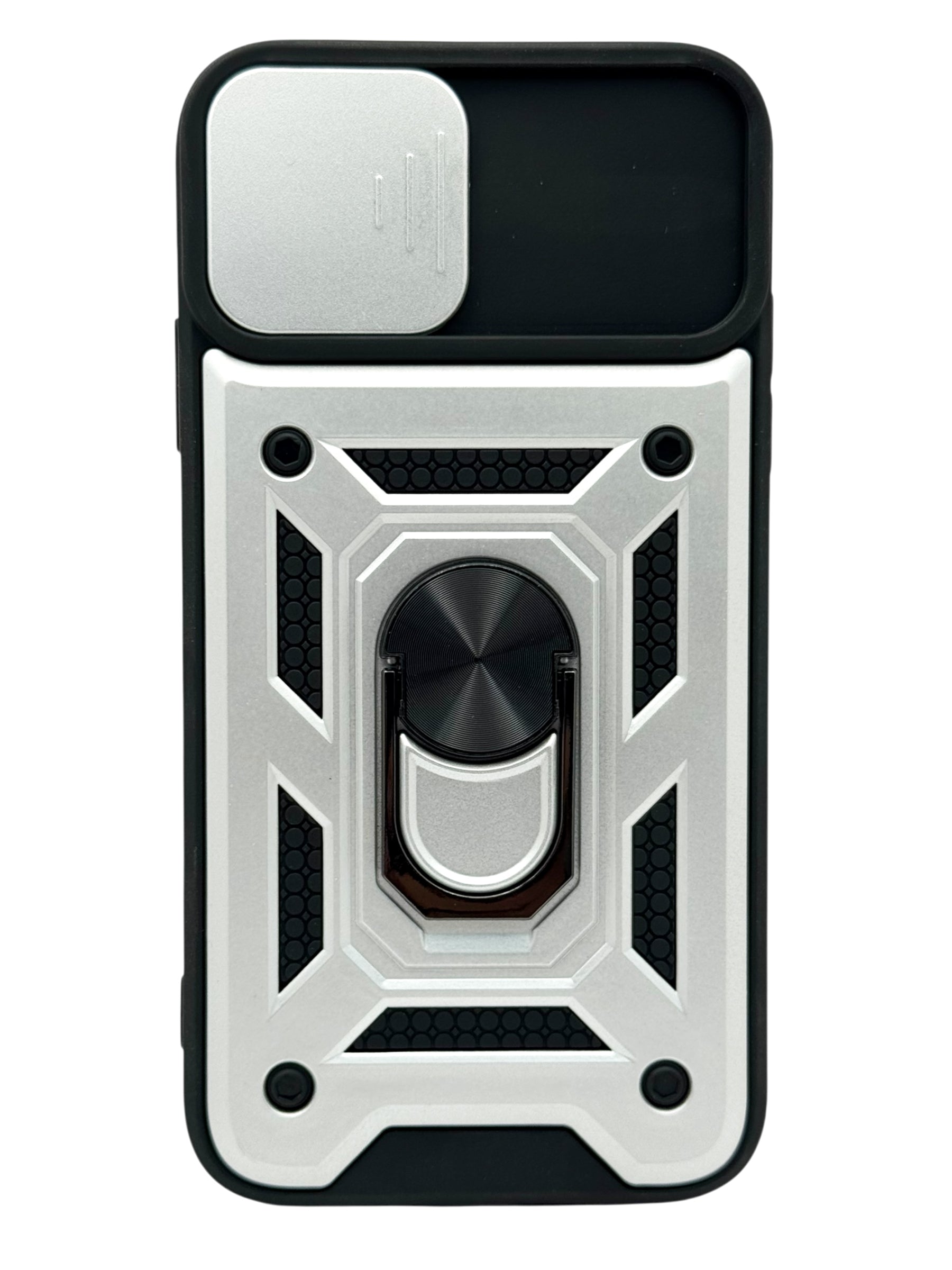 Funda Para iPhone 11 normal (6.1) rigida con doble proteccion en area de camaras y anillo plata
