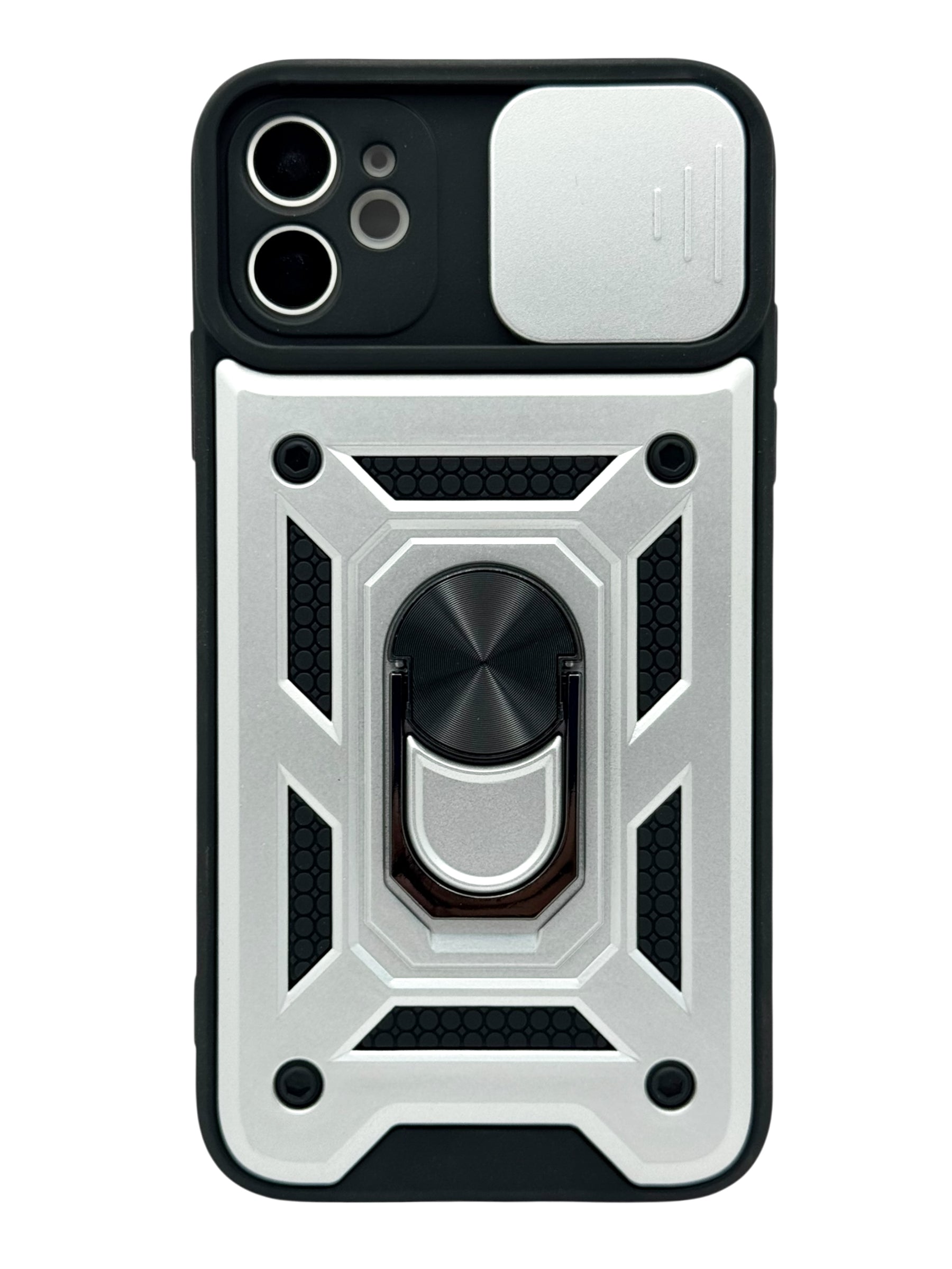 Funda Para iPhone 11 normal (6.1) rigida con doble proteccion en area de camaras y anillo plata