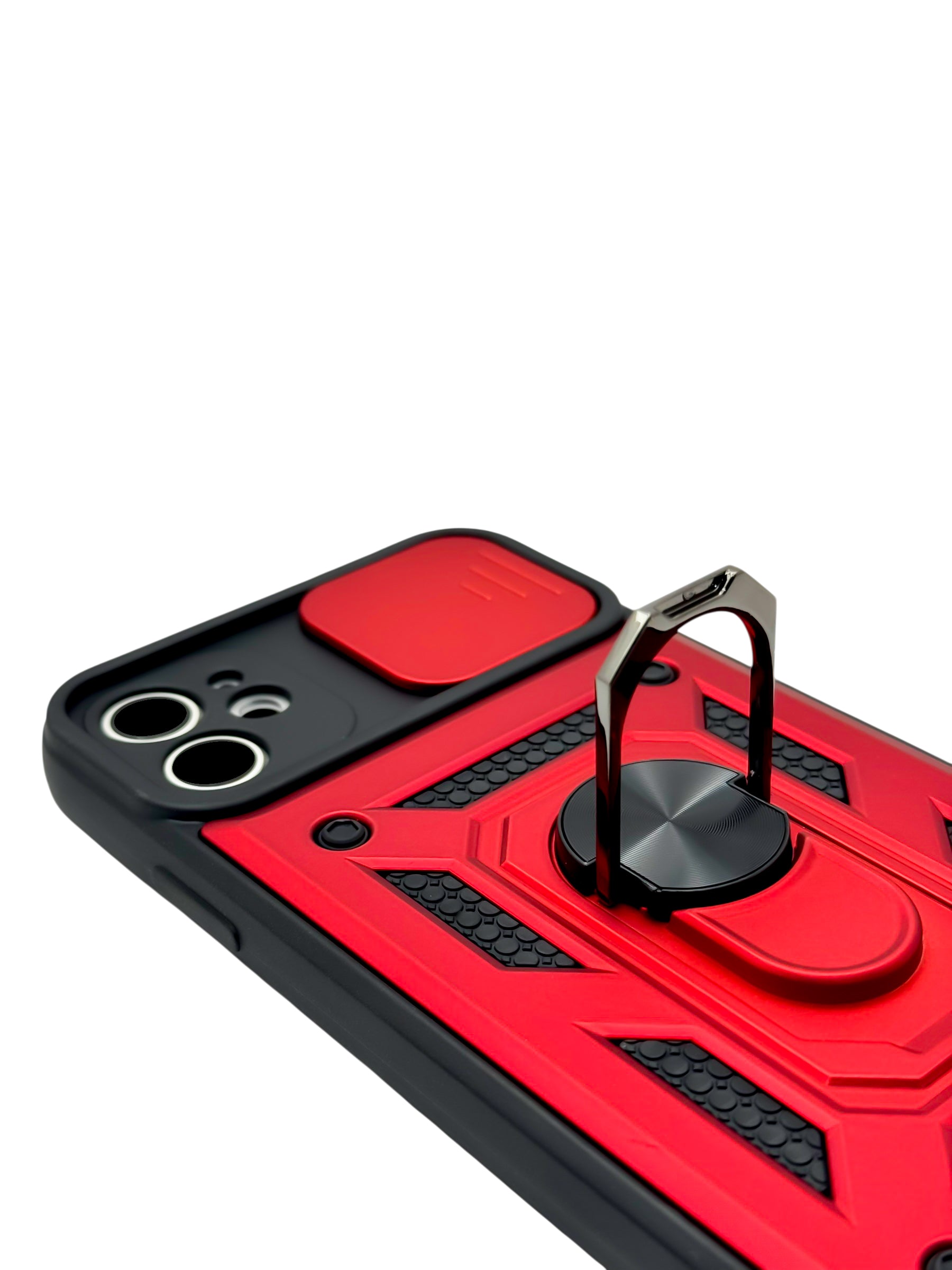 Funda Para iPhone 11 normal (6.1) rigida con doble proteccion en area de camaras y anillo roja