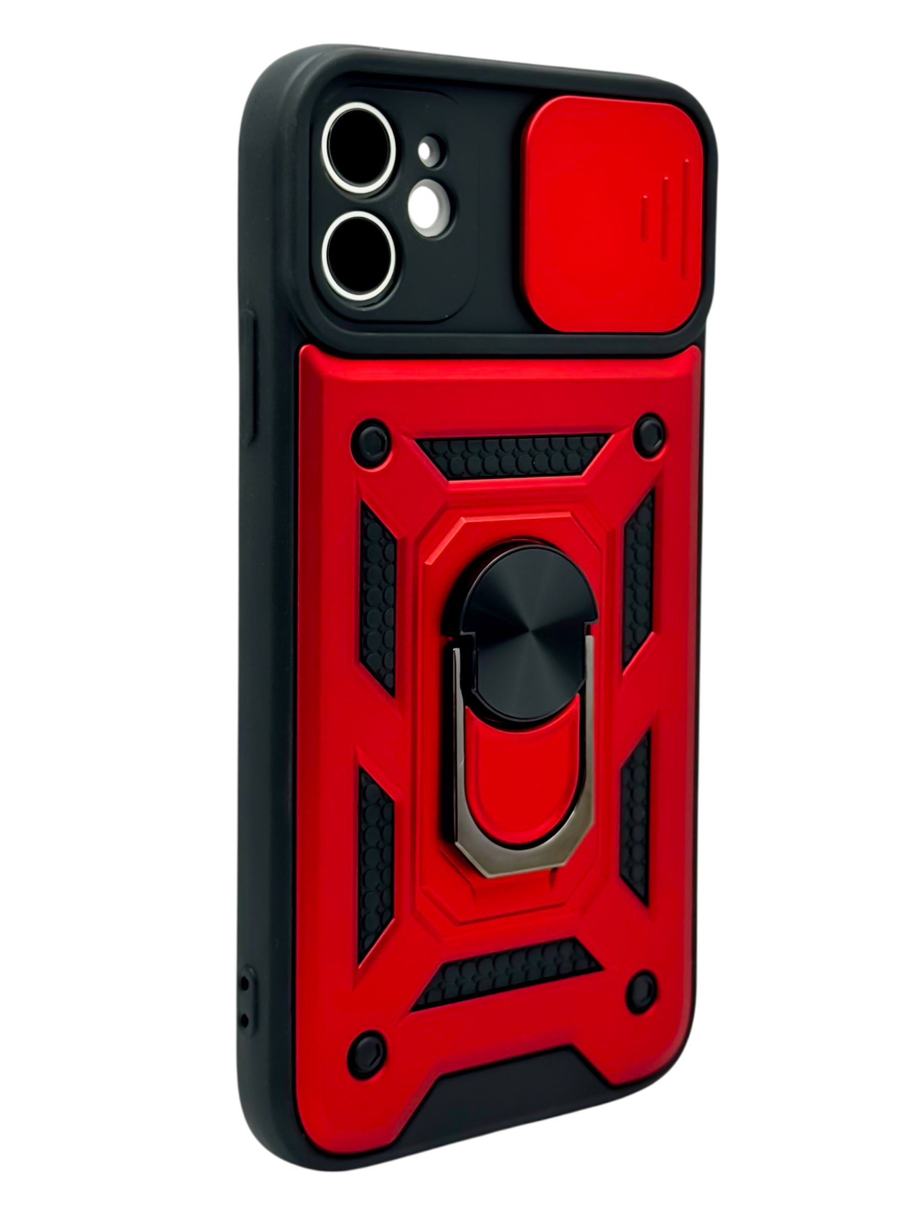 Funda Para iPhone 11 normal (6.1) rigida con doble proteccion en area de camaras y anillo roja