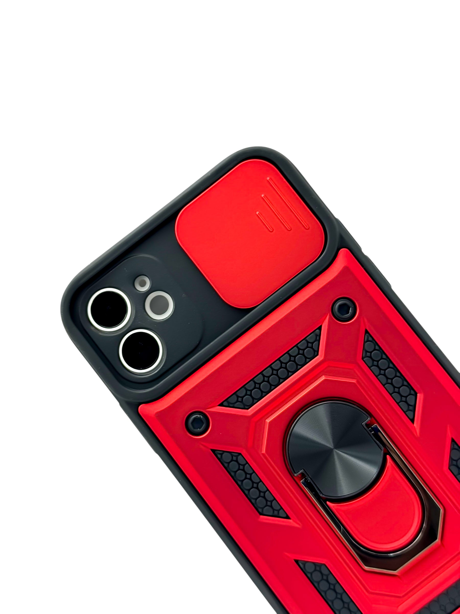 Funda Para iPhone 11 normal (6.1) rigida con doble proteccion en area de camaras y anillo roja