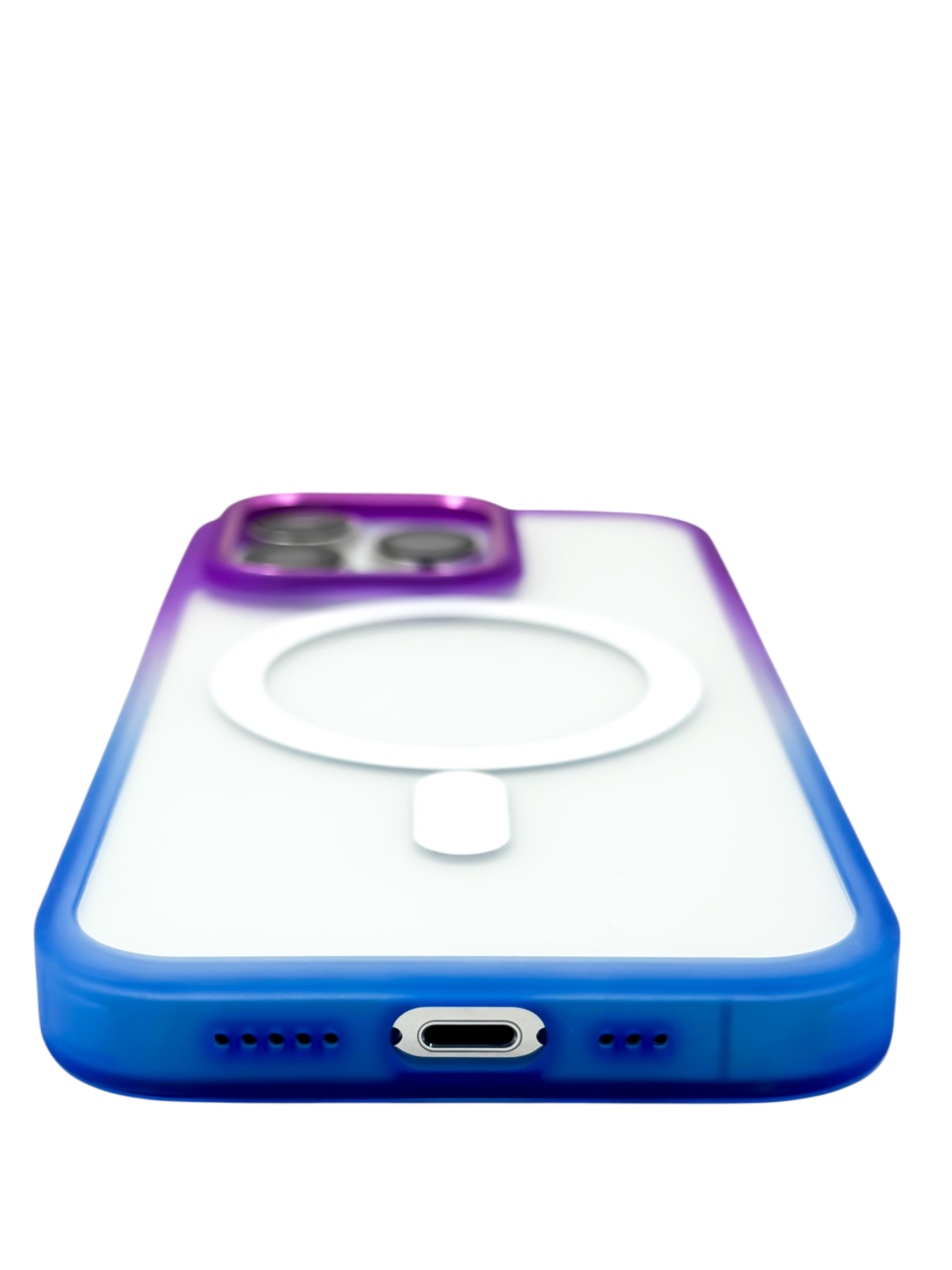 Funda Para iPhone 13 PRO (6.1) Rigida transparente bicolor Compatible Con Magsafe Color Morado con Azul