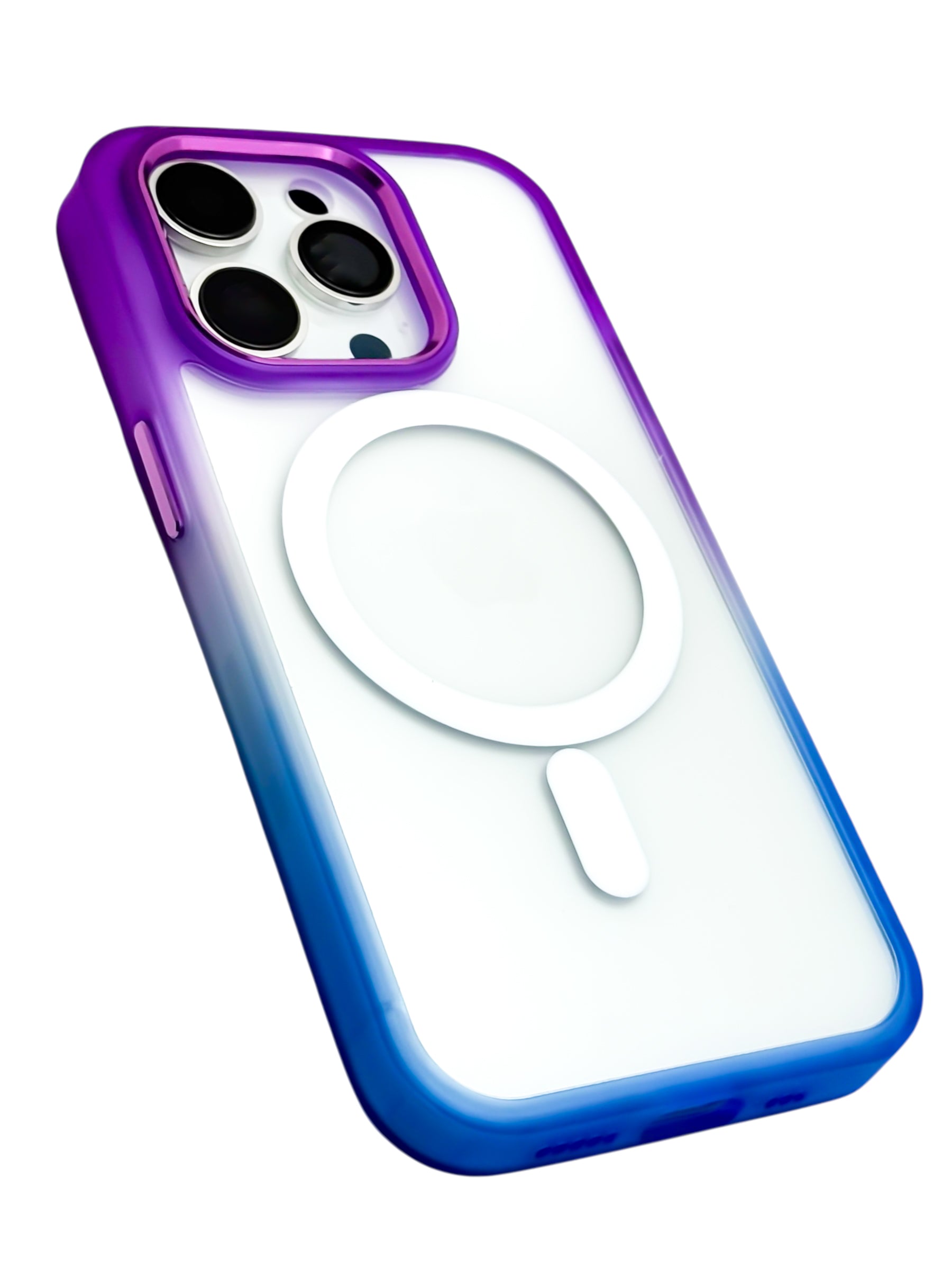 Funda Para iPhone 13 PRO (6.1) Rigida transparente bicolor Compatible Con Magsafe Color Morado con Azul