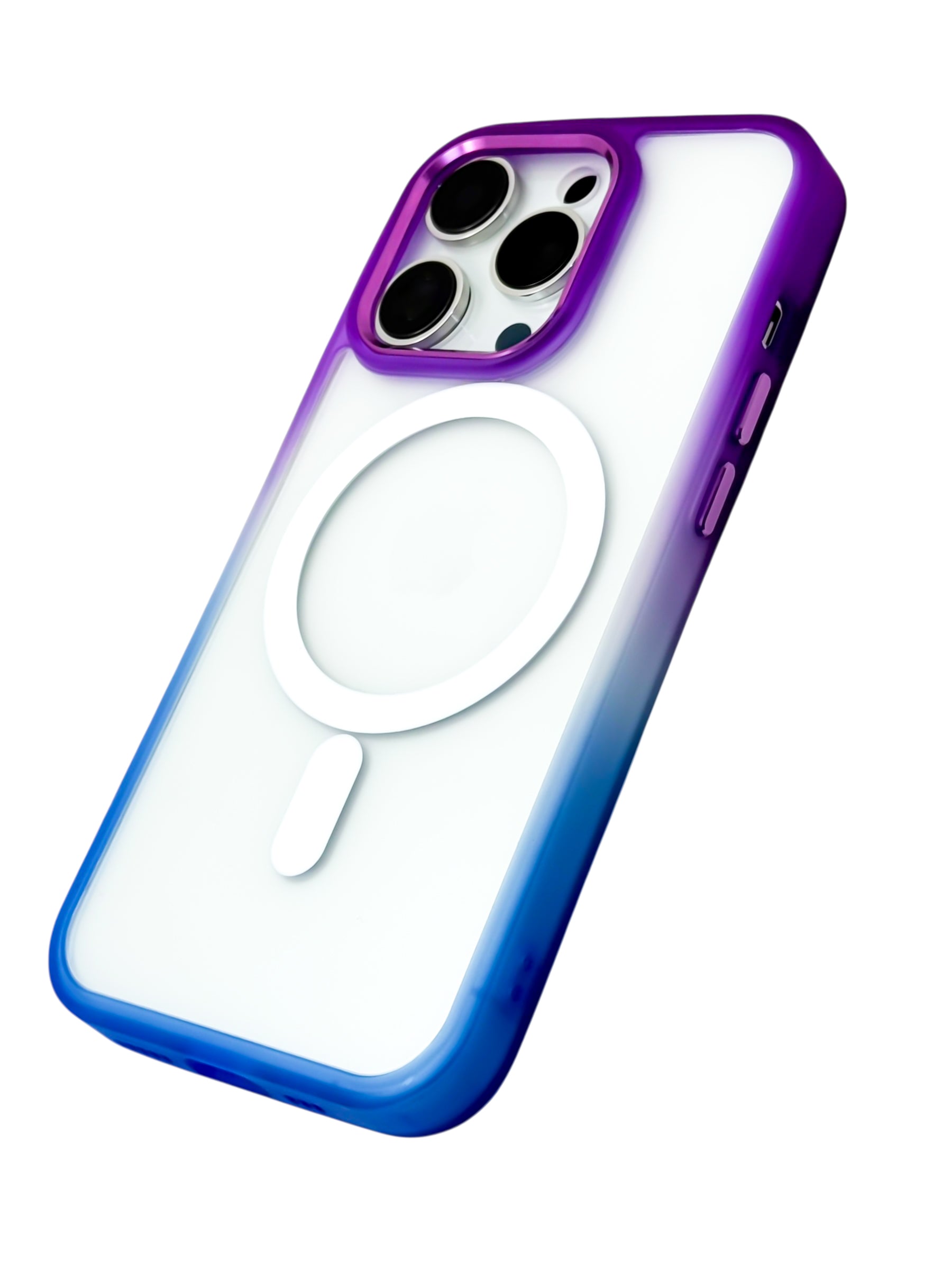 Funda Para iPhone 13 PRO (6.1) Rigida transparente bicolor Compatible Con Magsafe Color Morado con Azul