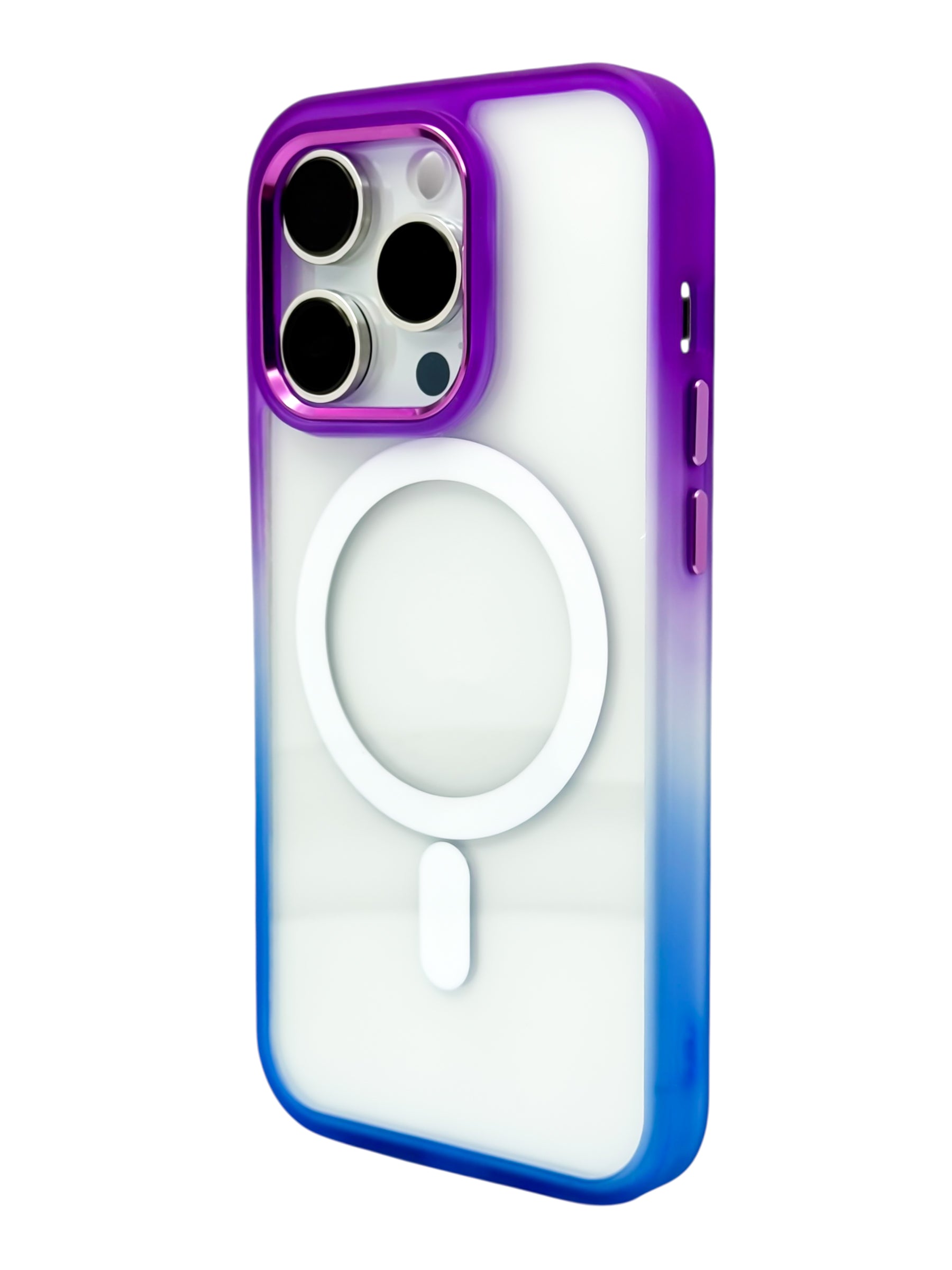 Funda Para iPhone 13 PRO (6.1) Rigida transparente bicolor Compatible Con Magsafe Color Morado con Azul