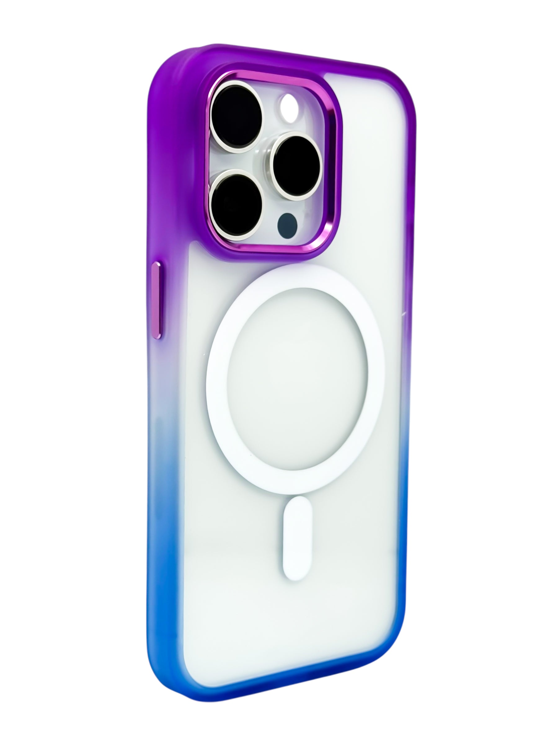 Funda Para iPhone 13 PRO (6.1) Rigida transparente bicolor Compatible Con Magsafe Color Morado con Azul