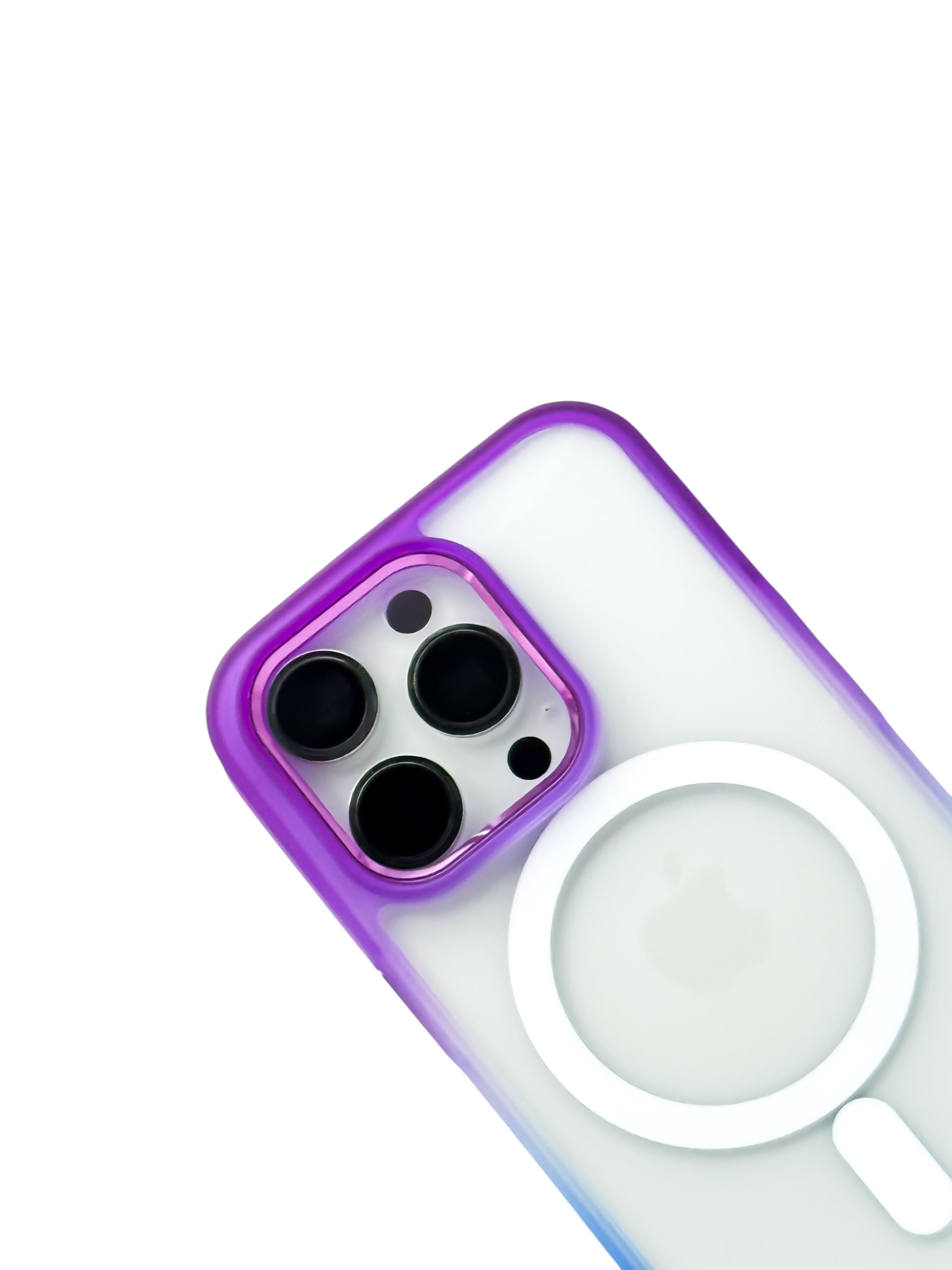 Funda Para iPhone 14 PRO (6.1) Rigida transparente bicolor Compatible Con Magsafe Color Morado con Azul