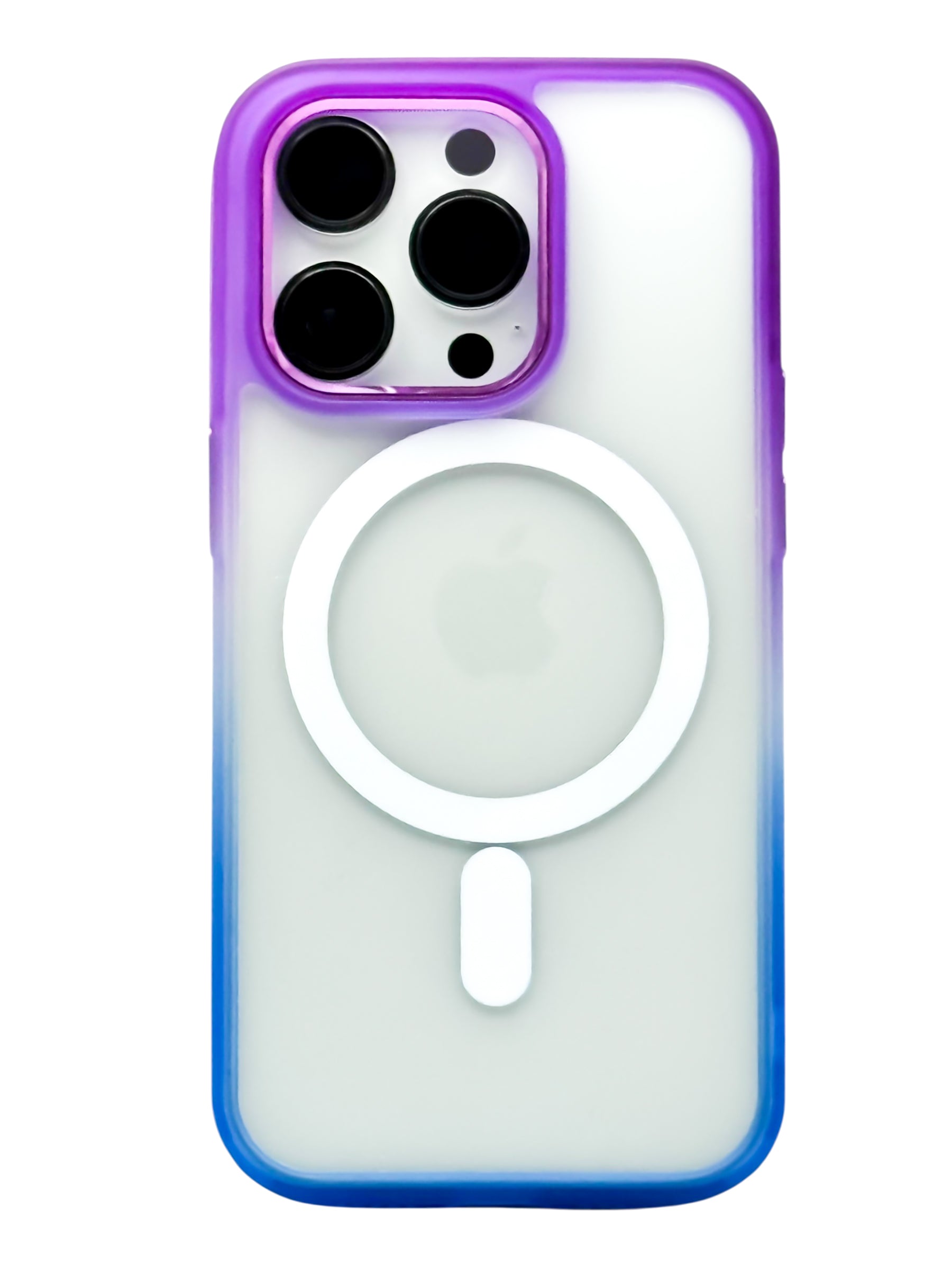 Funda Para iPhone 14 PRO (6.1) Rigida transparente bicolor Compatible Con Magsafe Color Morado con Azul
