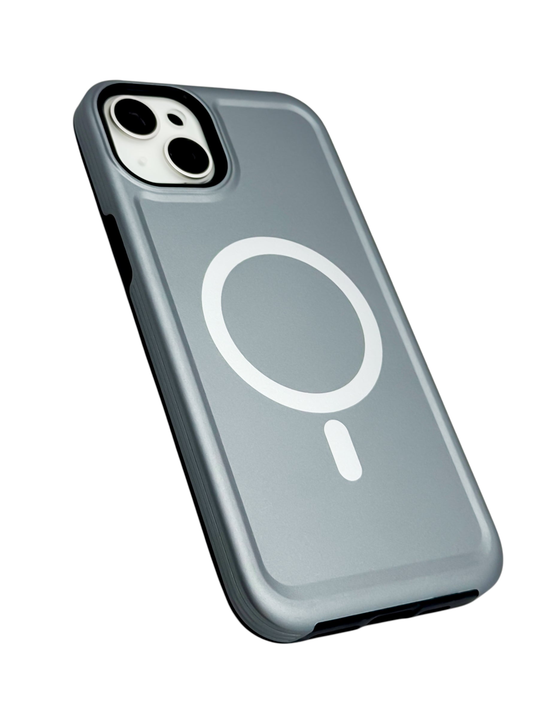Funda para iPhone 15 plus (6.7) Rigida con aro magsafe textura suave plata