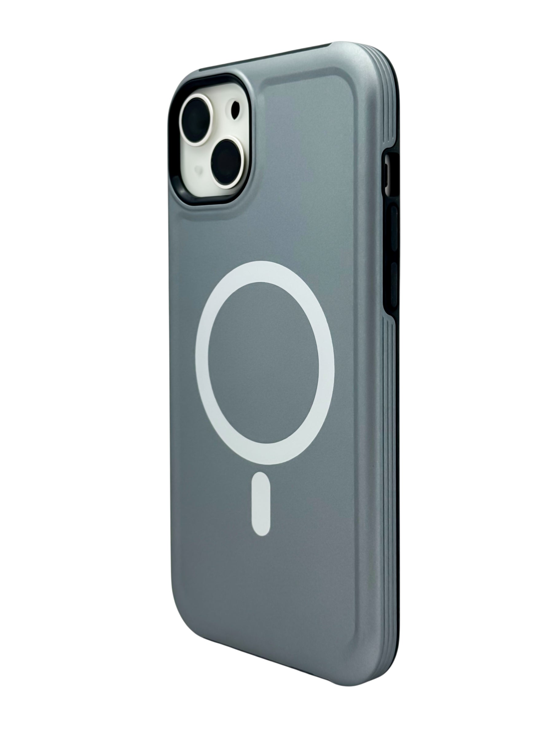 Funda para iPhone 15 plus (6.7) Rigida con aro magsafe textura suave plata