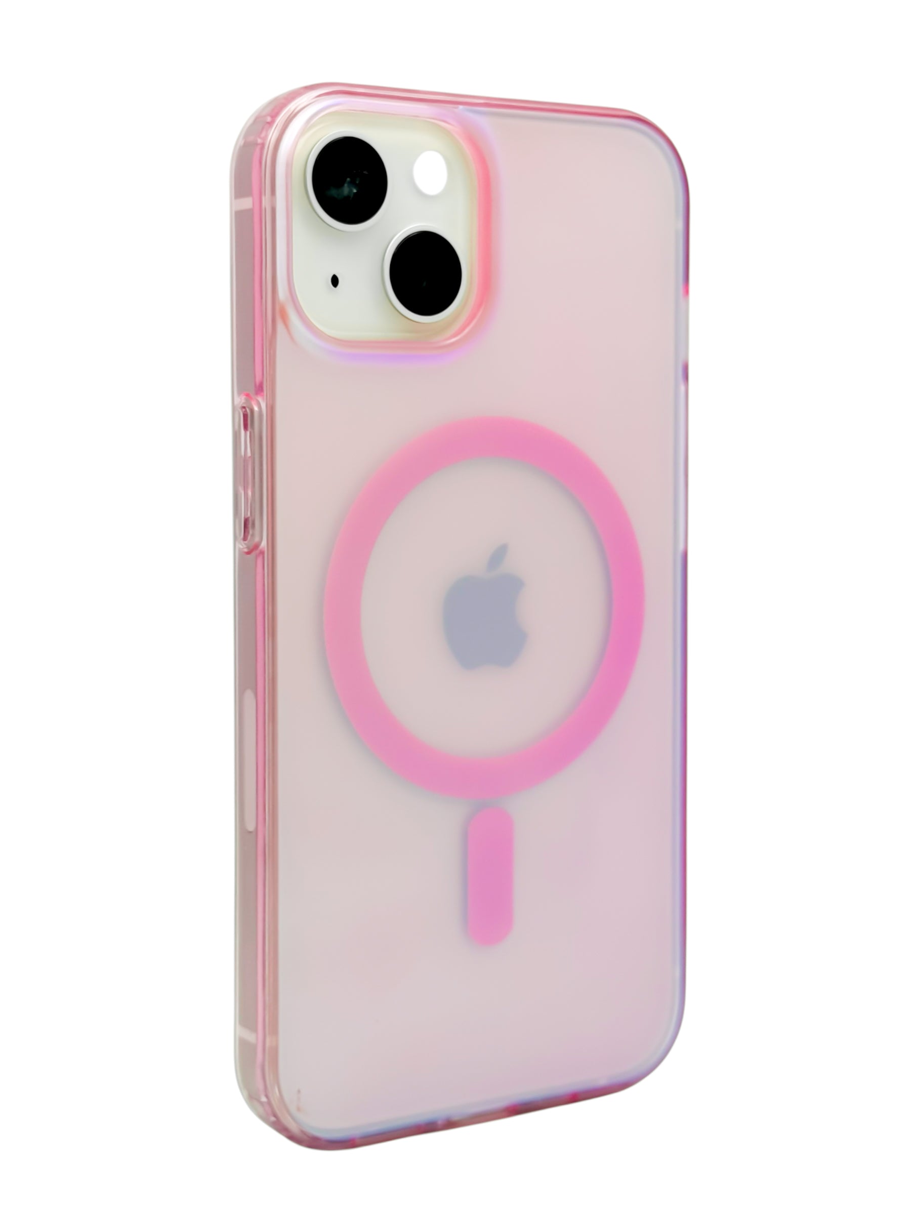 Funda para iPhone 13 normal (6.1) Rigida con aro magsafe efecto tornasol rosa
