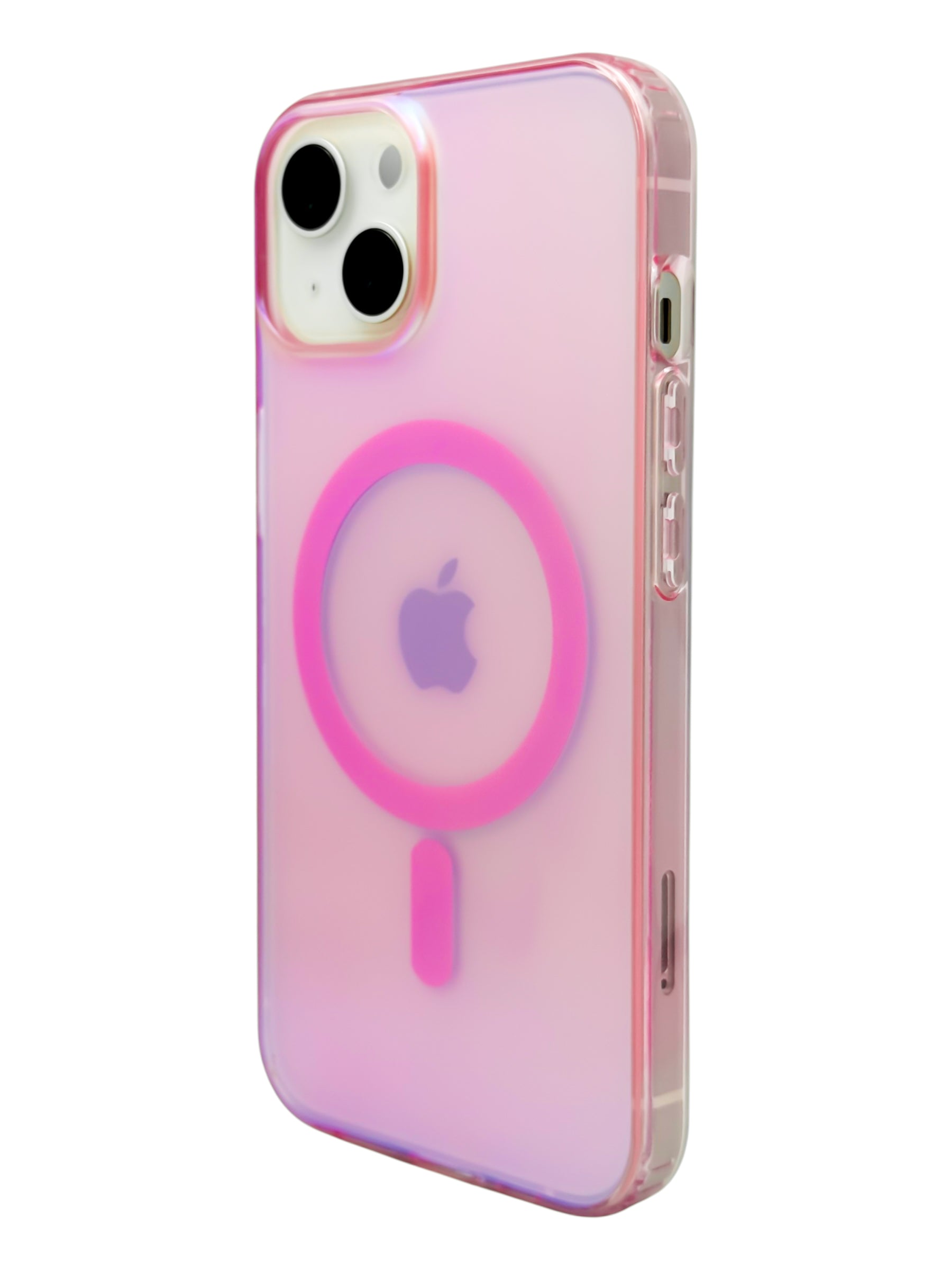 Funda para iPhone 13 normal (6.1) Rigida con aro magsafe efecto tornasol rosa