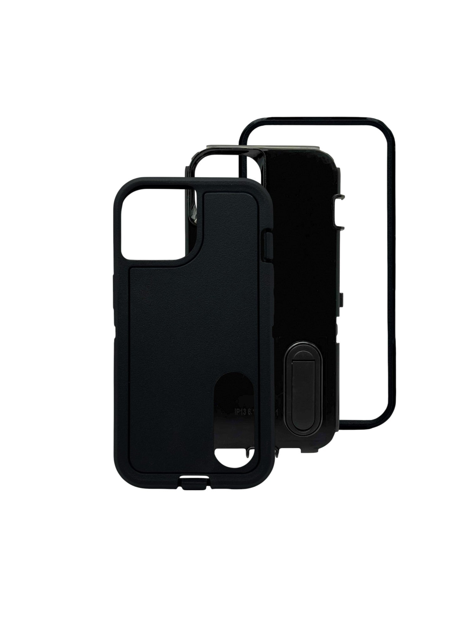 Funda para iPhone 14 normal (6.1) uso rudo extremo 3 en 1 con base de apoyo negro