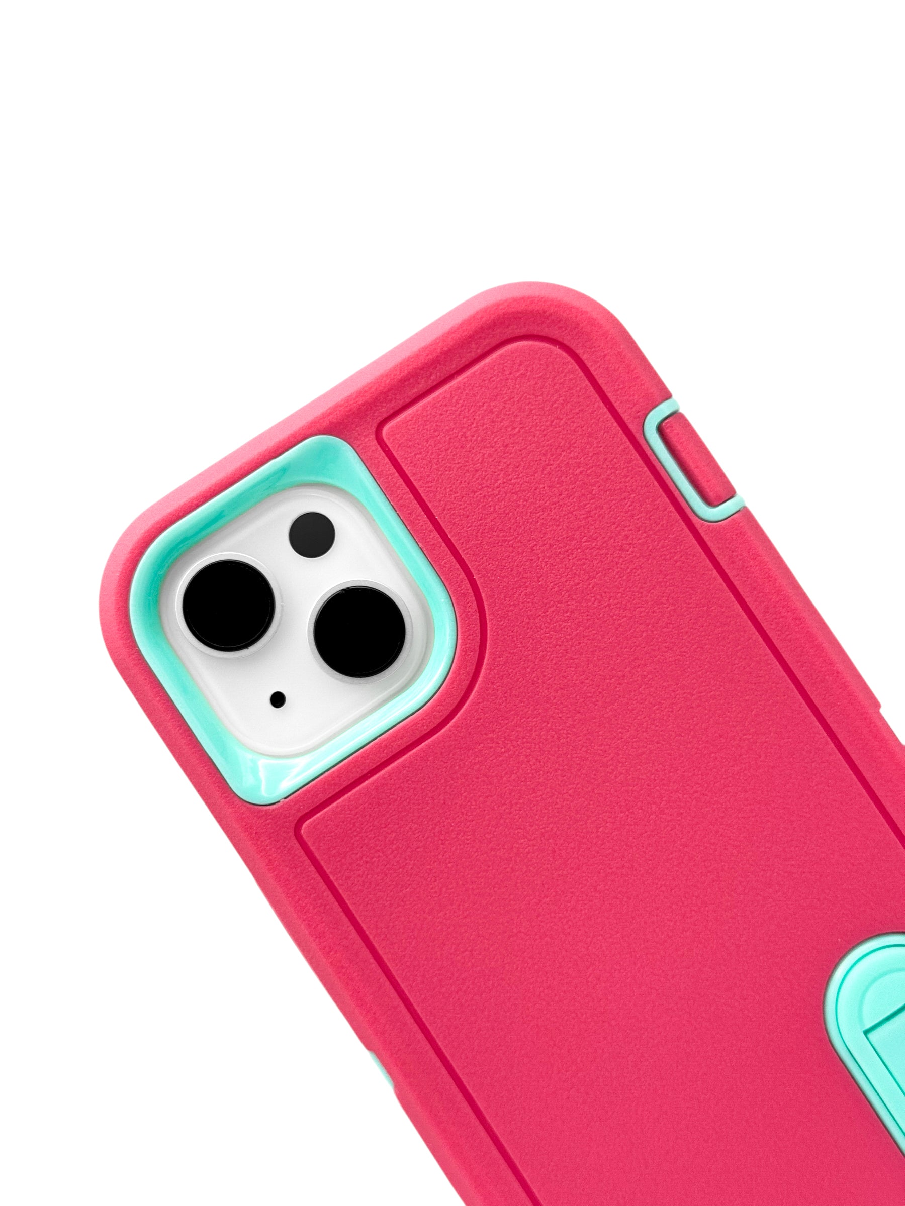 Funda para iPhone 15 normal (6.1) uso rudo extremo 3 en 1 con base de apoyo Rosa