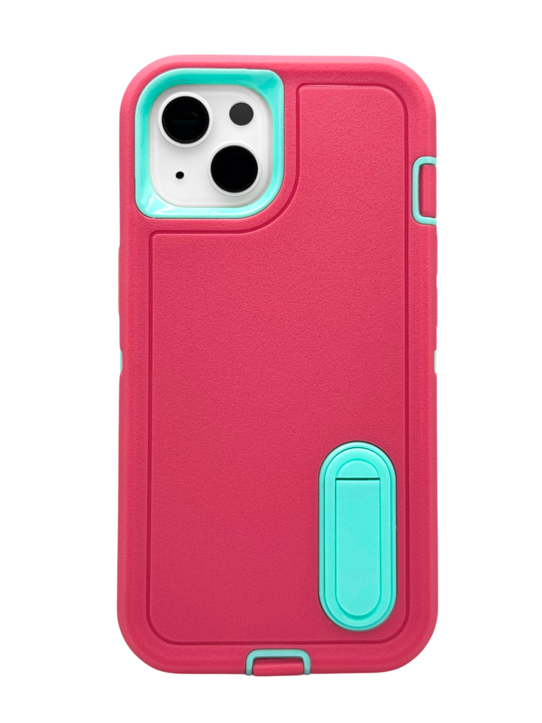 Funda para iPhone 15 normal (6.1) uso rudo extremo 3 en 1 con base de apoyo Rosa
