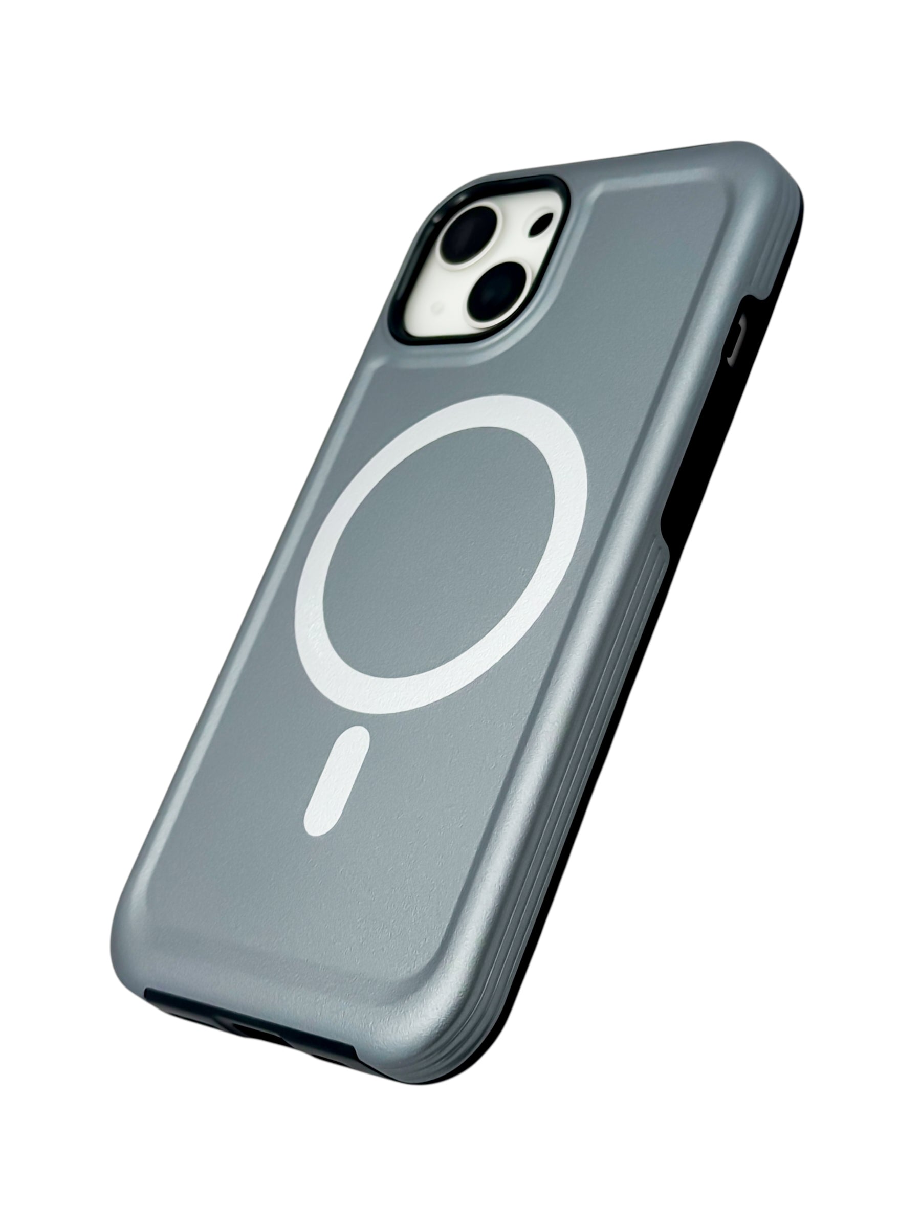 Funda para iPhone 14 normal (6.1) Rigida con aro magsafe textura suave plata