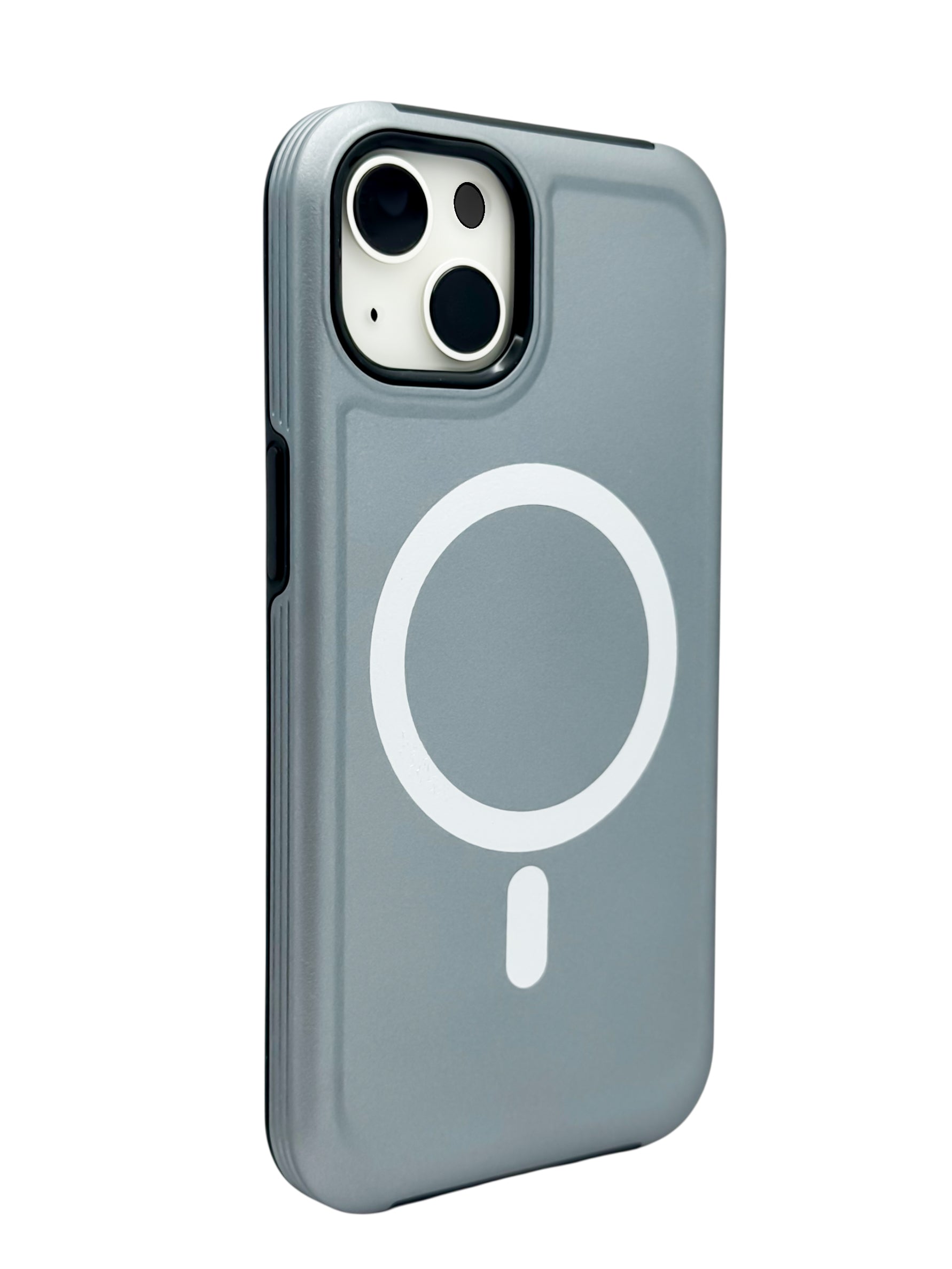 Funda para iPhone 14 normal (6.1) Rigida con aro magsafe textura suave plata