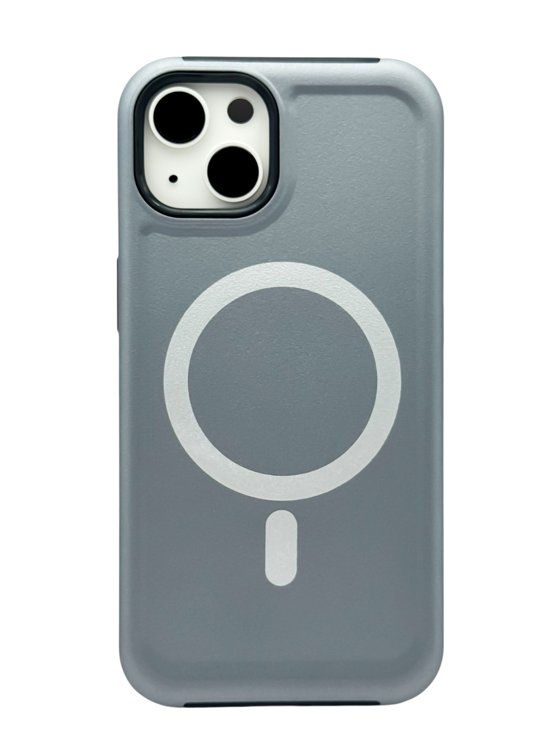 Funda para iPhone 15 normal (6.1) Rigida con aro magsafe textura suave plata