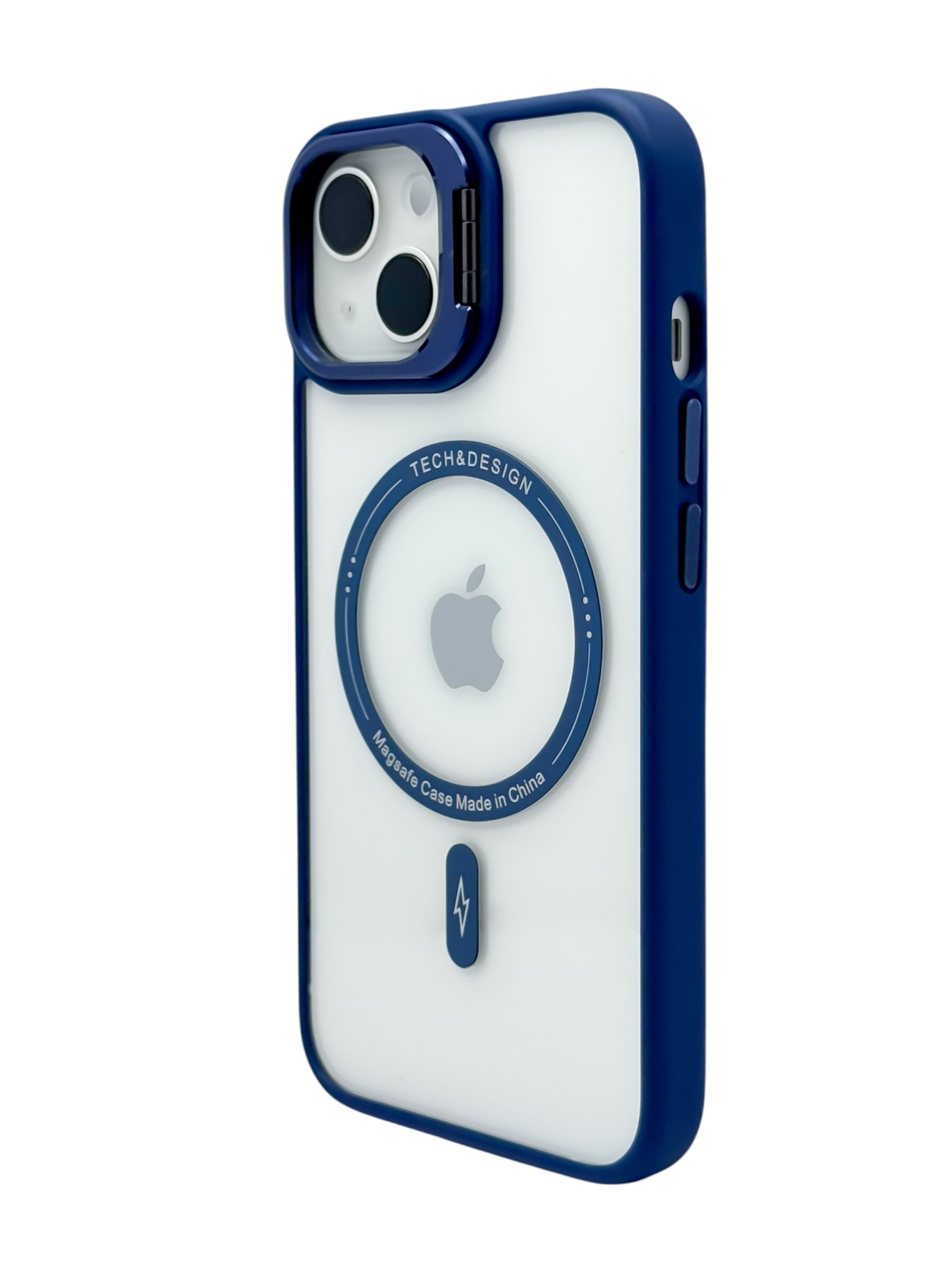 Funda para iPhone 15 normal (6.1) transparente con magsafe y base en camara azul
