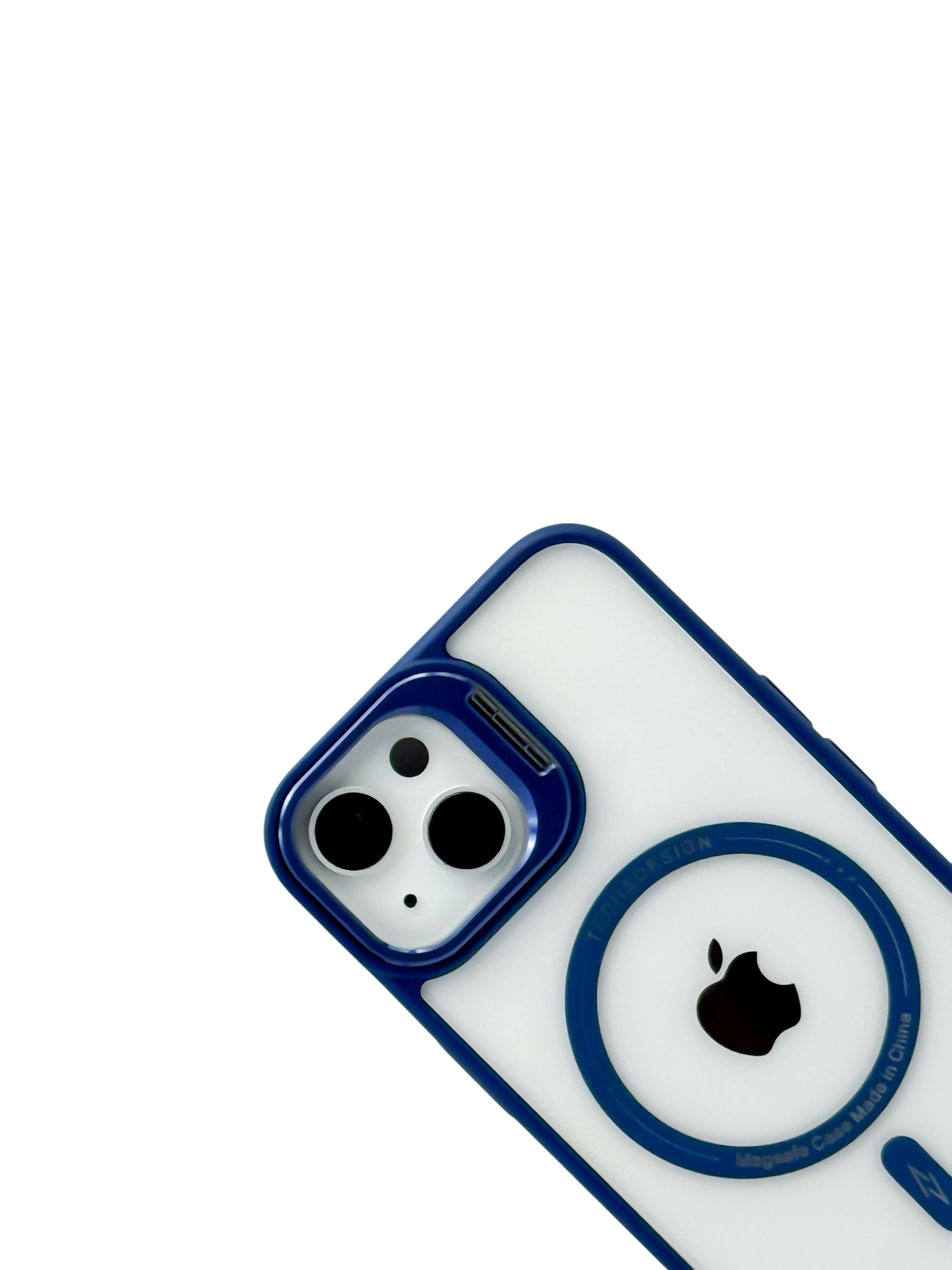 Funda para iPhone 13 normal (6.1) transparente con magsafe y base en camara azul