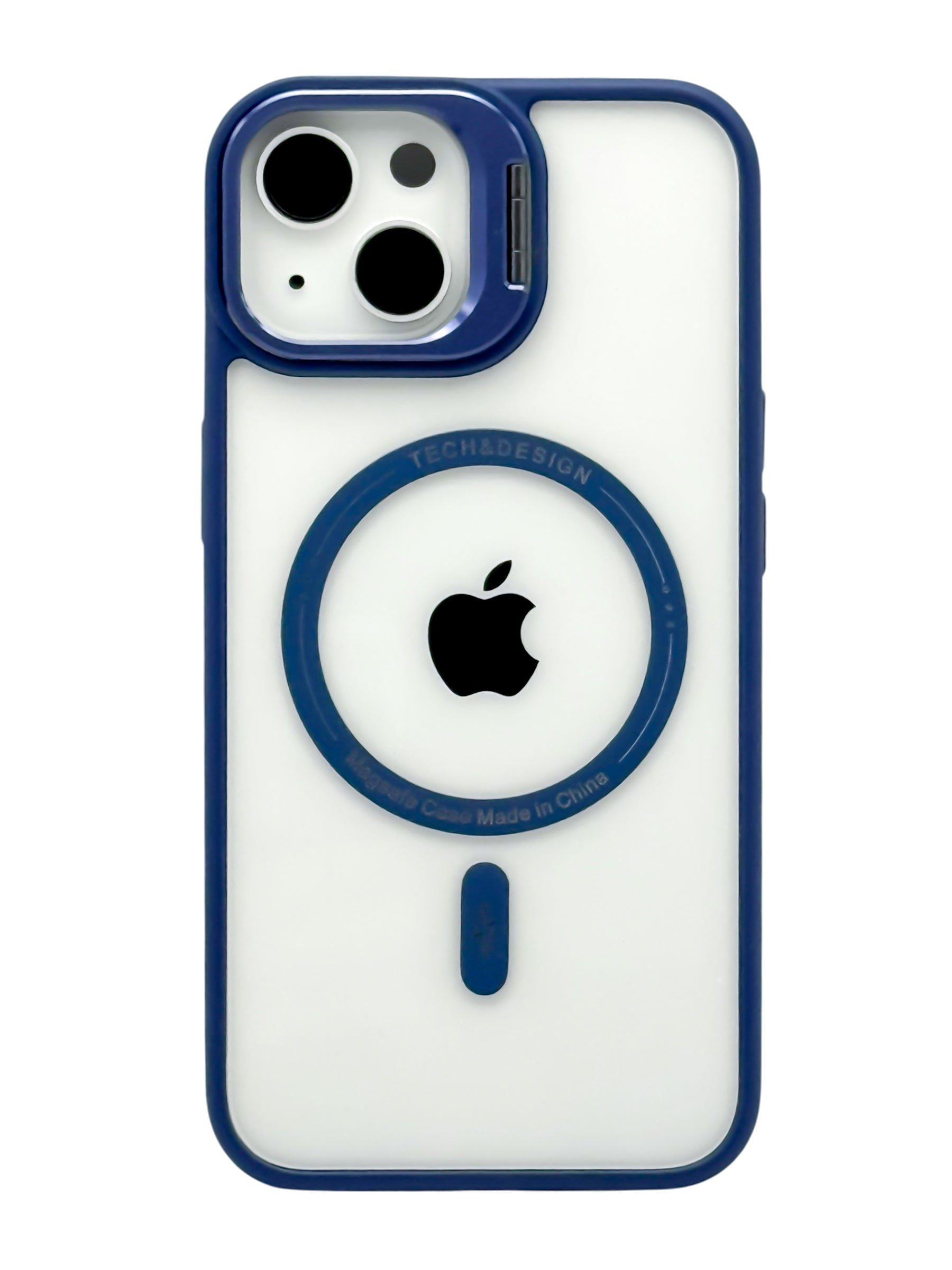 Funda para iPhone 13 normal (6.1) transparente con magsafe y base en camara azul