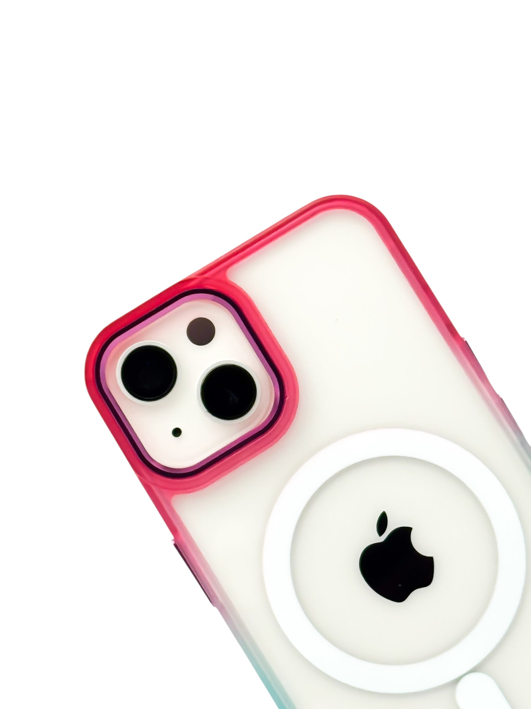 Funda Para iPhone 15 normal (6.1) Rigida transparente bicolor Compatible Con Magsafe Color Rosa con Azul